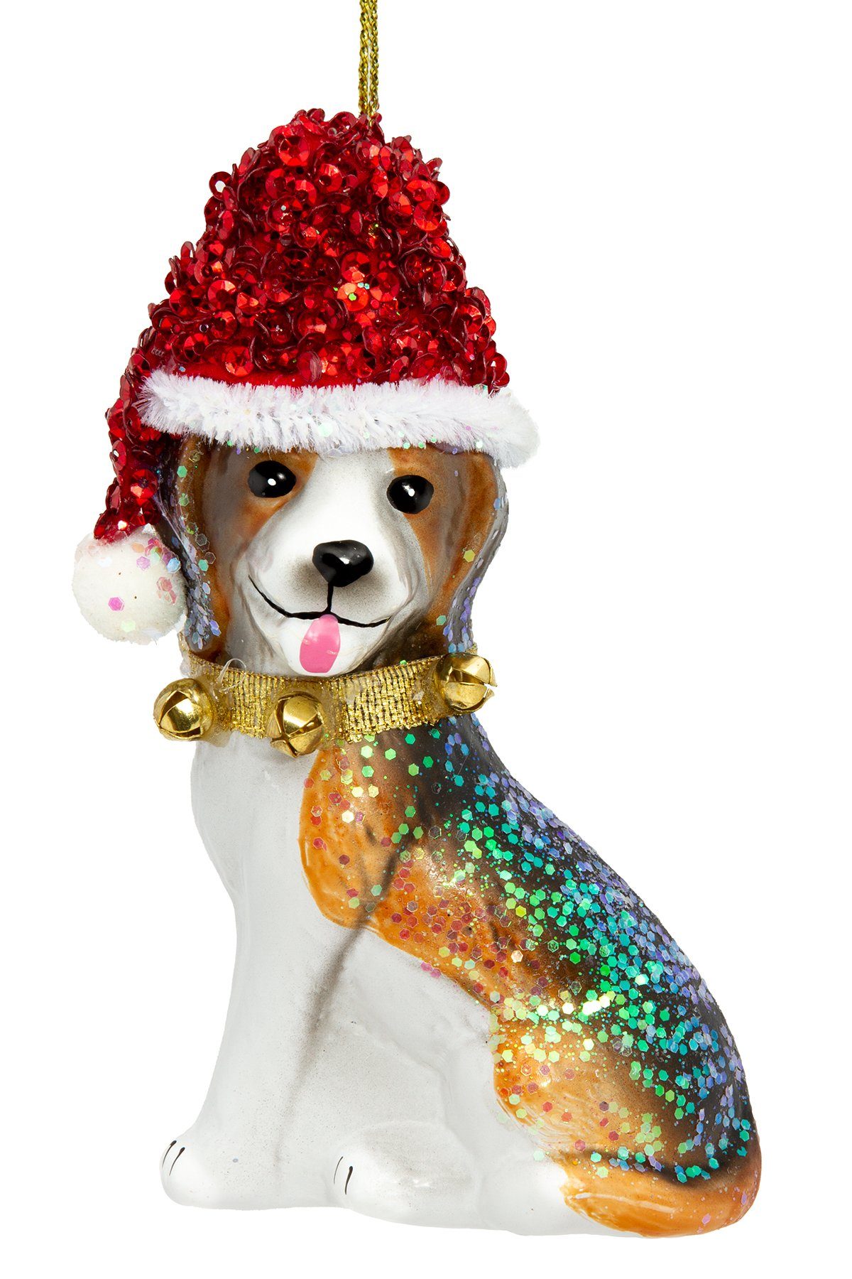 SIKORA Christbaumschmuck BS488 Beagle mit Weihnachtsmütze Glas Figur Weihnachtsbaum Anhänger