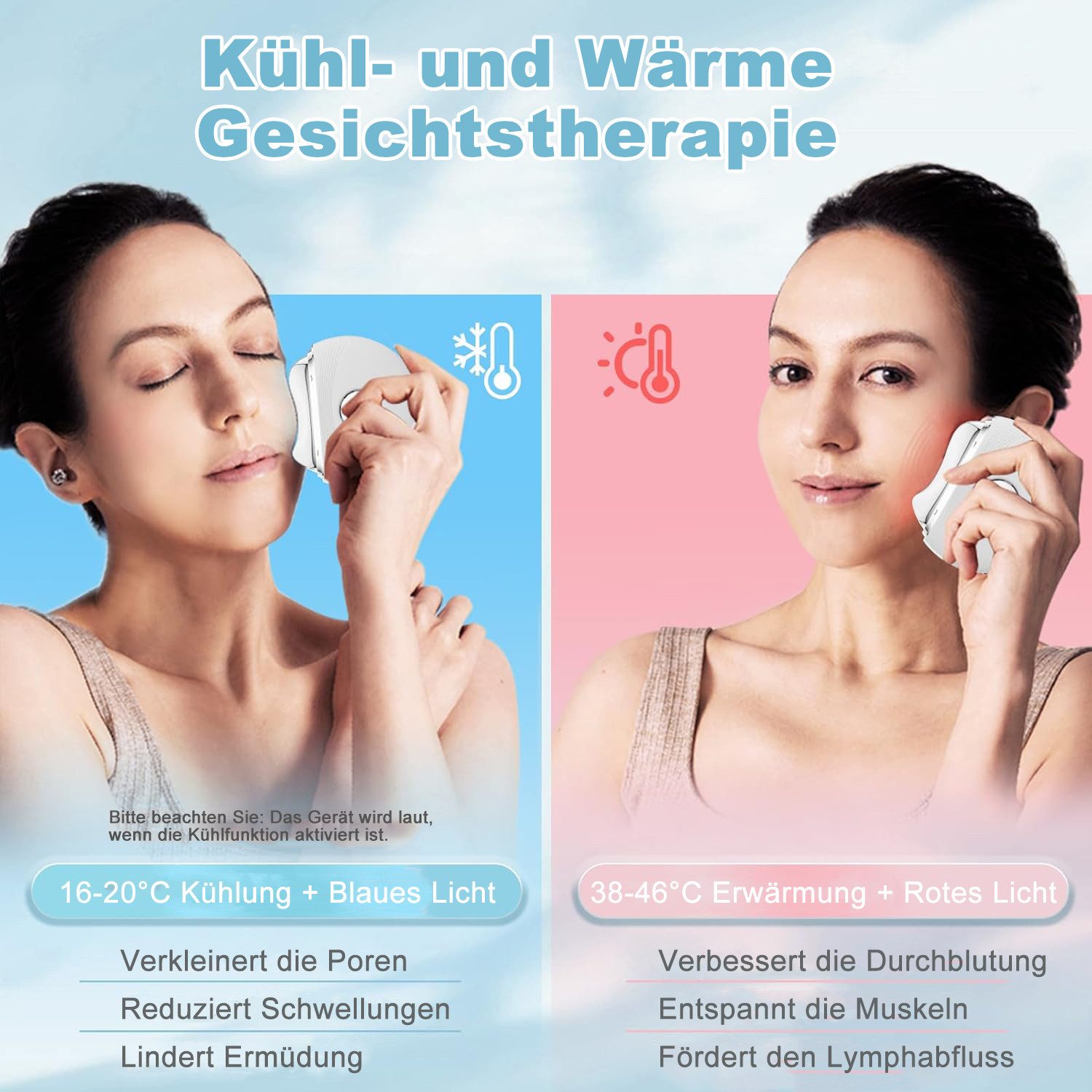 COOL-i ® Dermaroller EMS Gua Sha Gesichtsmassagegerät,LED Lichttherapie (Rot/Blau/Violett), 3 Vibrationsmodi, LCD & LED-Licht (Rot/Blau/Violett) für Hautpflege
