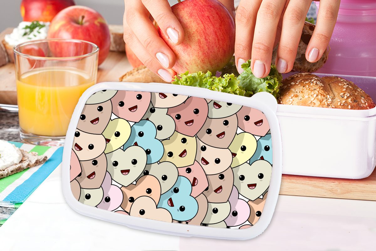Lunchbox Jungs weiß Baby, Kinder (2-tlg), für Mädchen Erwachsene, Kunststoff, MuchoWow und Muster für Herz - - und Brotbox Brotdose,
