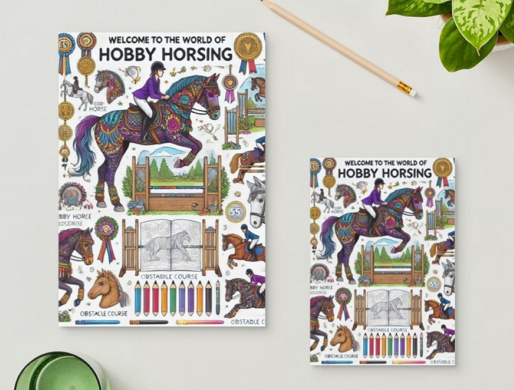 HKM Steckenpferd HKM Hobby Horse Set Deluxe Steckenpferd & Malbuch, Fördert Fantasie, Rollenspiel und Bewegung