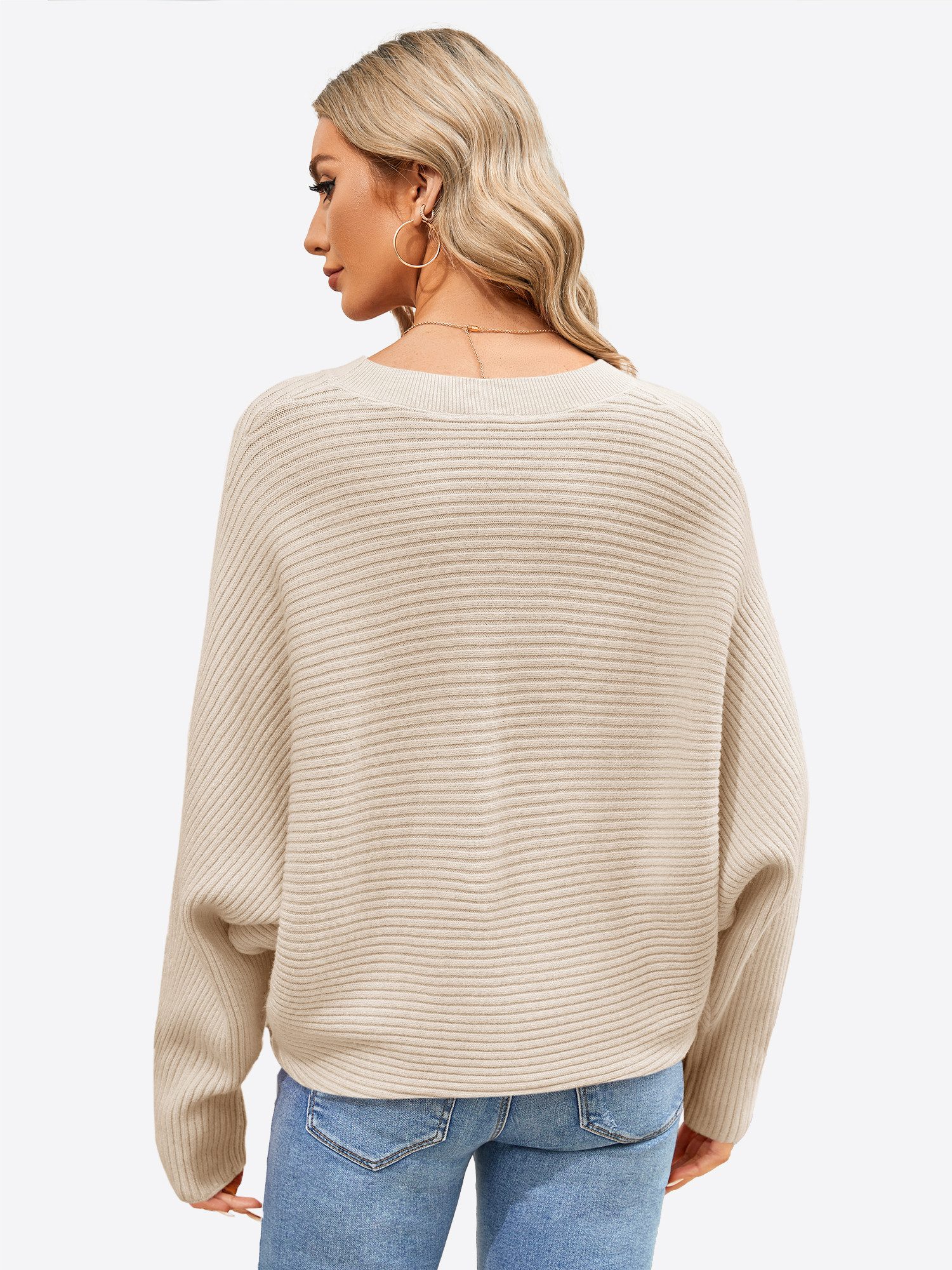 Imily Bela Sweater Damen Oversize Pullover aus Rippstrick mit Fledermausärm günstig online kaufen