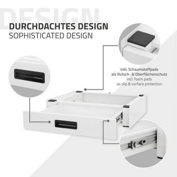 ML-DESIGN Waschmaschinenunterschrank Verbindungsrahmen Waschmaschine und Trockner Zwischenbausatz Schublade Stahl 60x55cm Weiß rutschfest Universal