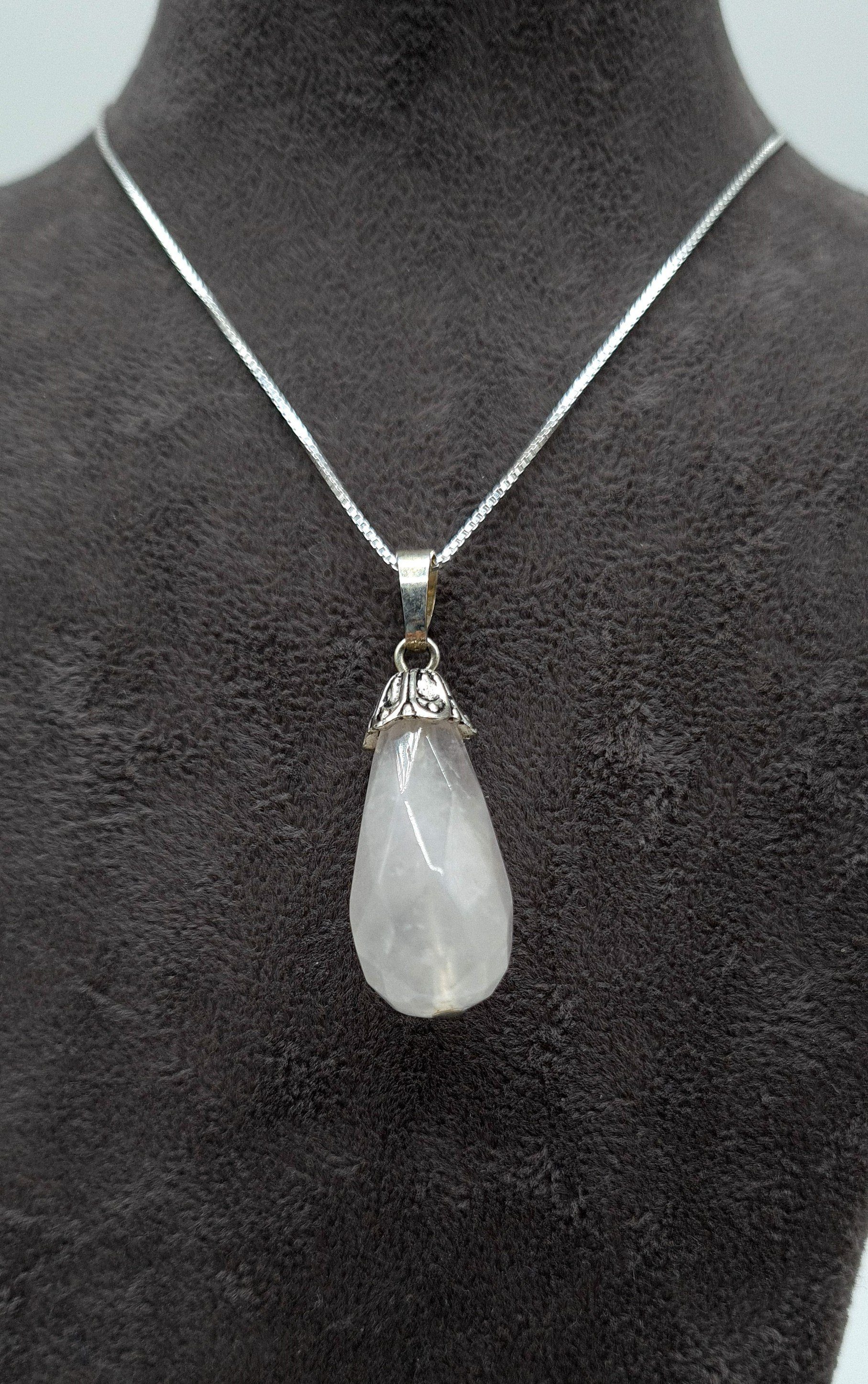 NAHLE Kette mit Anhänger Damen Silber Halskette mit Rosenquarz Anhänger (2-tlg), aus 925 Sterling Silber