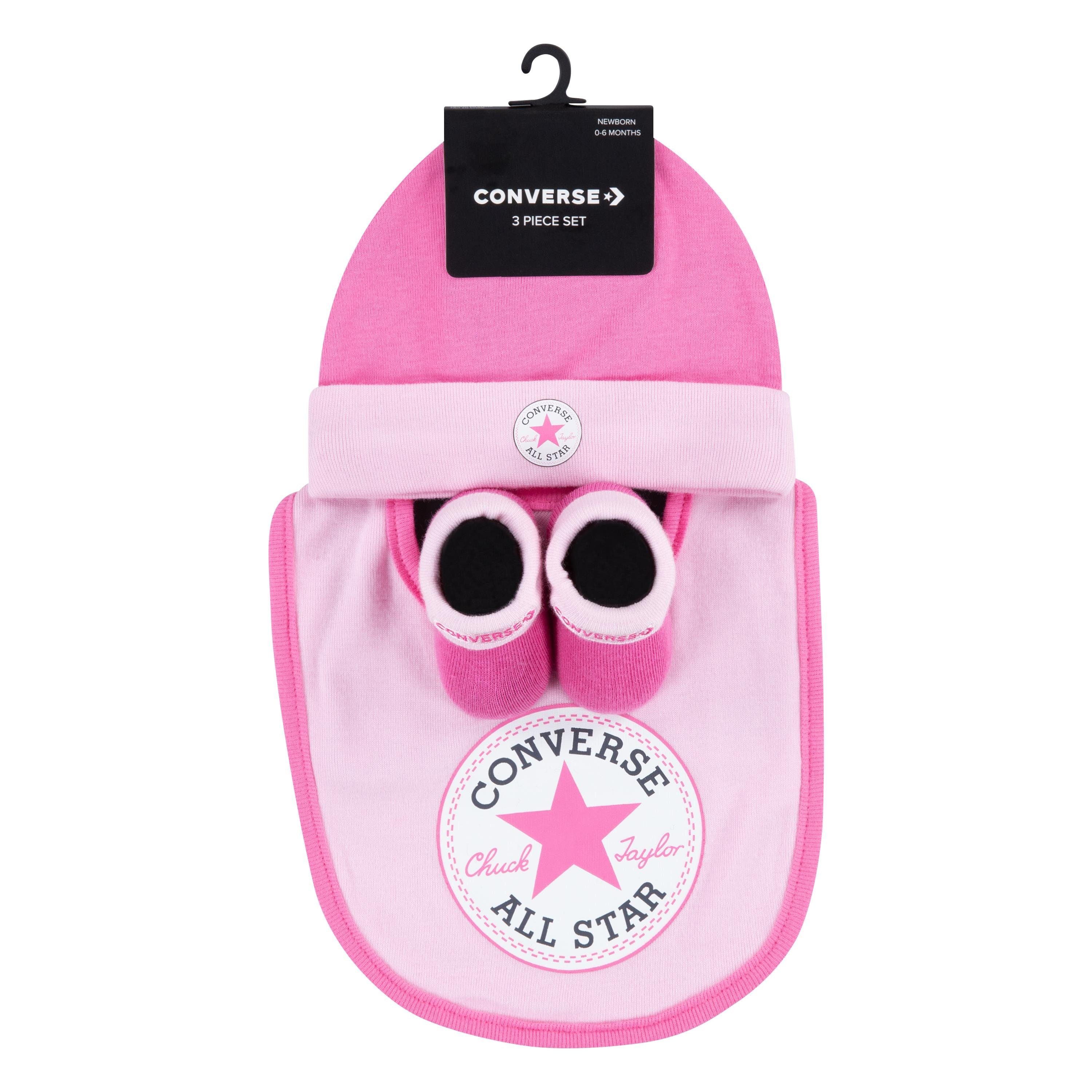 Converse Neugeborenen-Geschenkset CHUCK INFANT HAT BIB BOOTIE SET 3PC (Set, 3-tlg) dreiteiliges Neugeborenen-Geschenkset für Babys, elastisches Material
