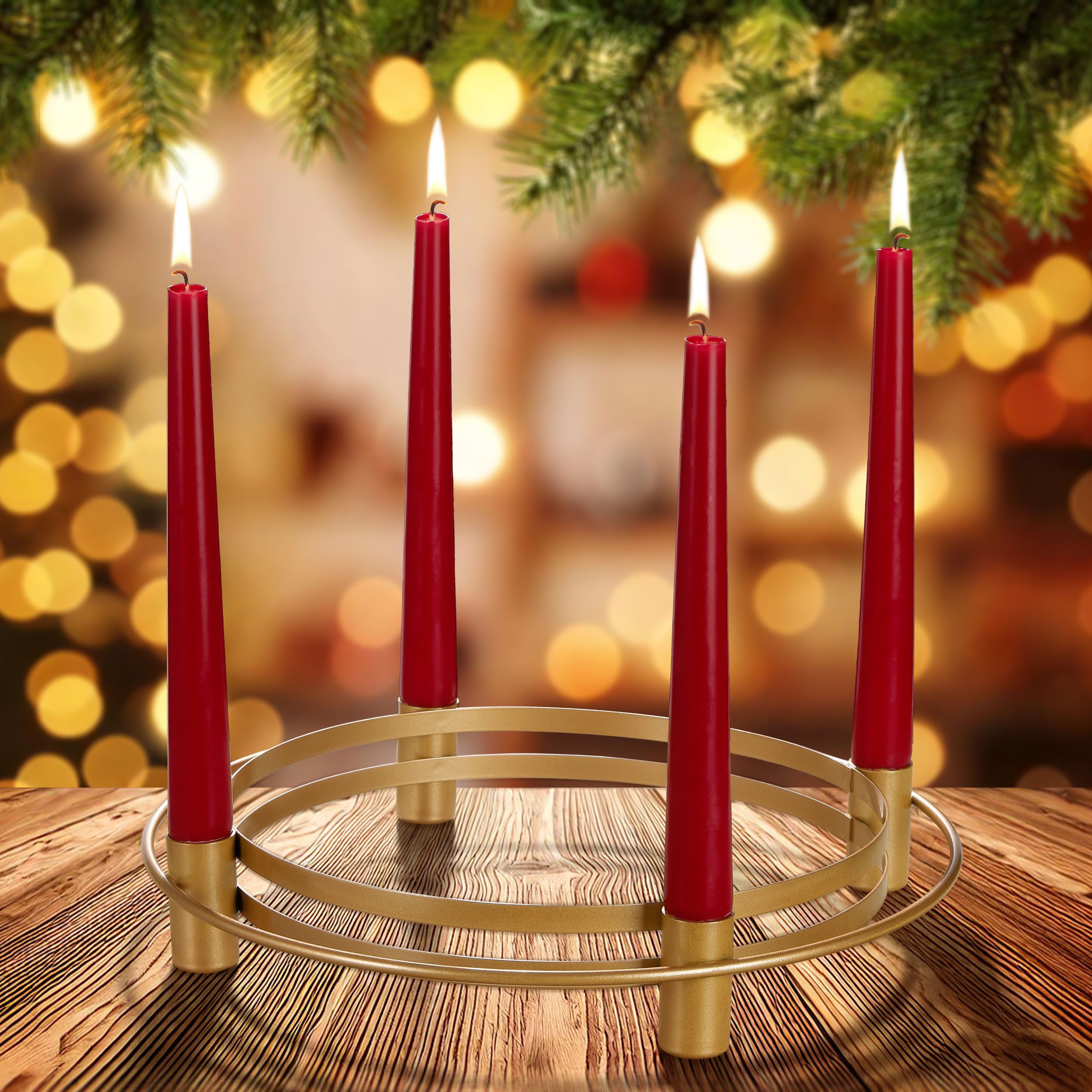 BRUBAKER Adventskranz Metall Adventskerzenhalter im Ring Design Gold - Свічкиhalter, Свічкиständer für 4 Свічки /Stabkerzen mit 2,2 cm Durchmesser