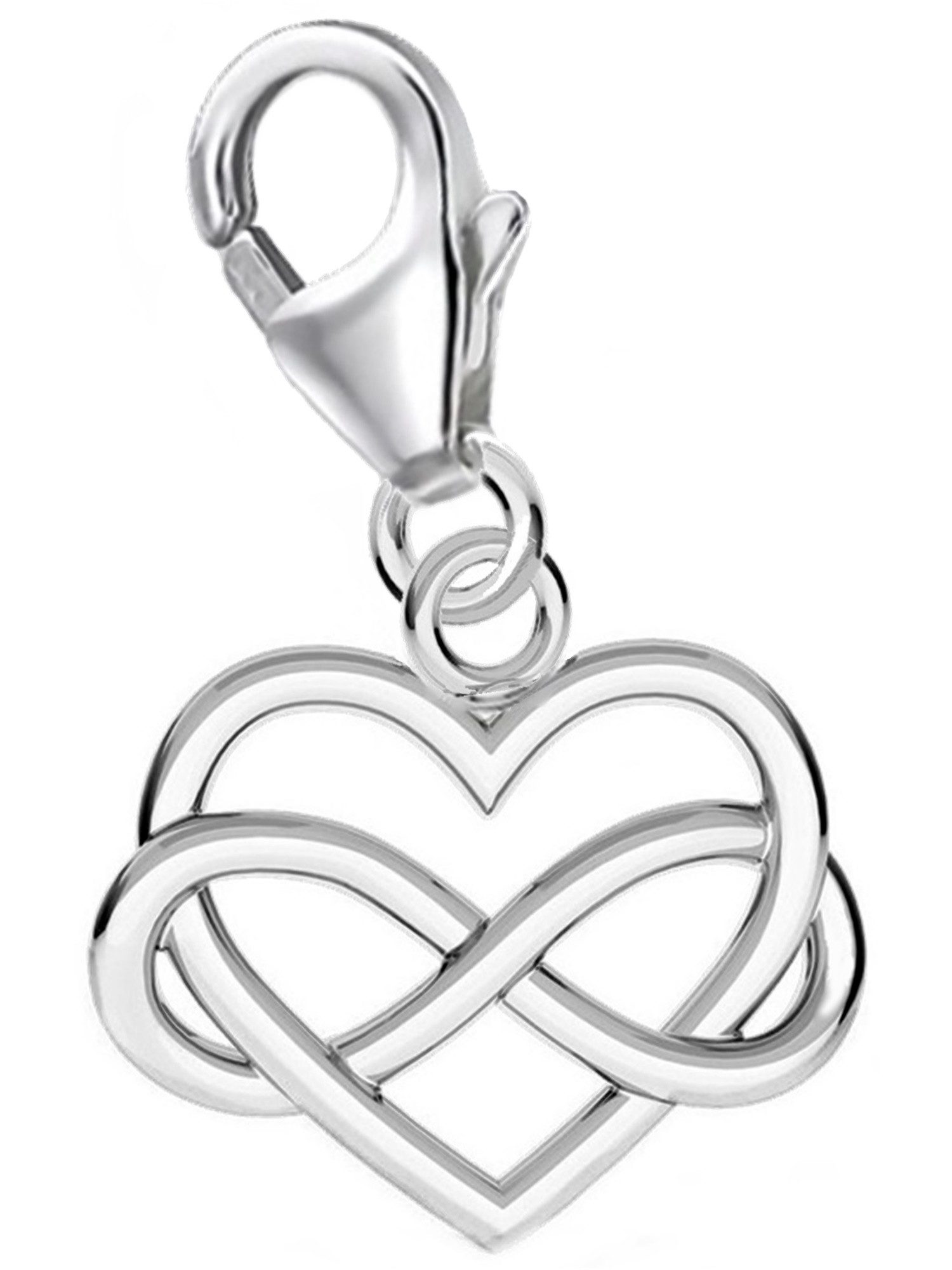 Goldene Hufeisen Charm Herz Unendlichkeit Herz Karabiner Charm für Bettelarmband 925 Silber (1 Stück, inkl. Etui), für Gliederarmband oder Halskette