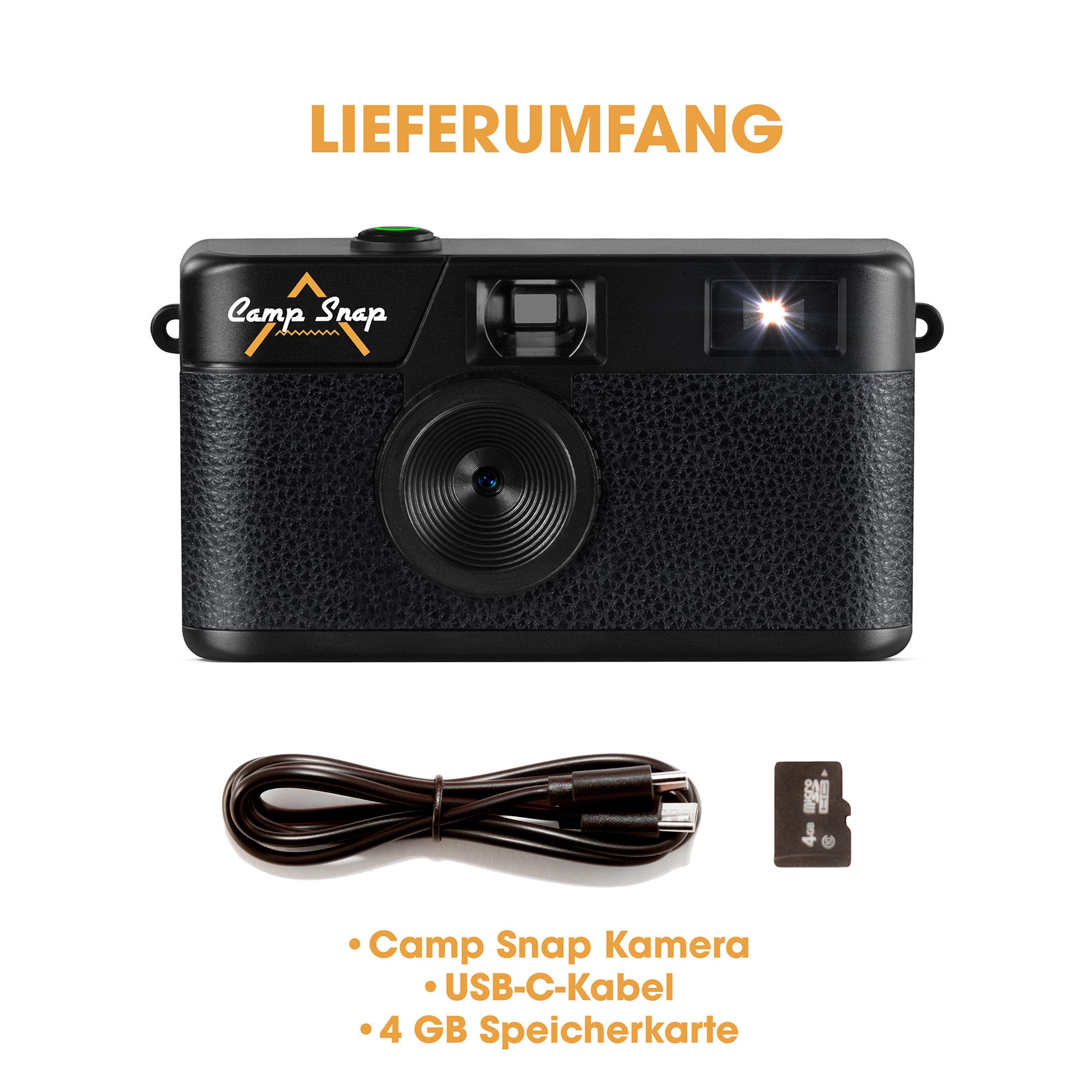 Camp Snap CS-V105 Retro-Digitalkamera im Vintage-Look, ohne Display, Kompaktkamera (8 MP, inkl. Kamera inkl. USB-C-Kabel, Bedienungsanleitung, Verpackung, 8 MP, USB-C, SD-Slot, mit Vintage-Fotoeffekten)