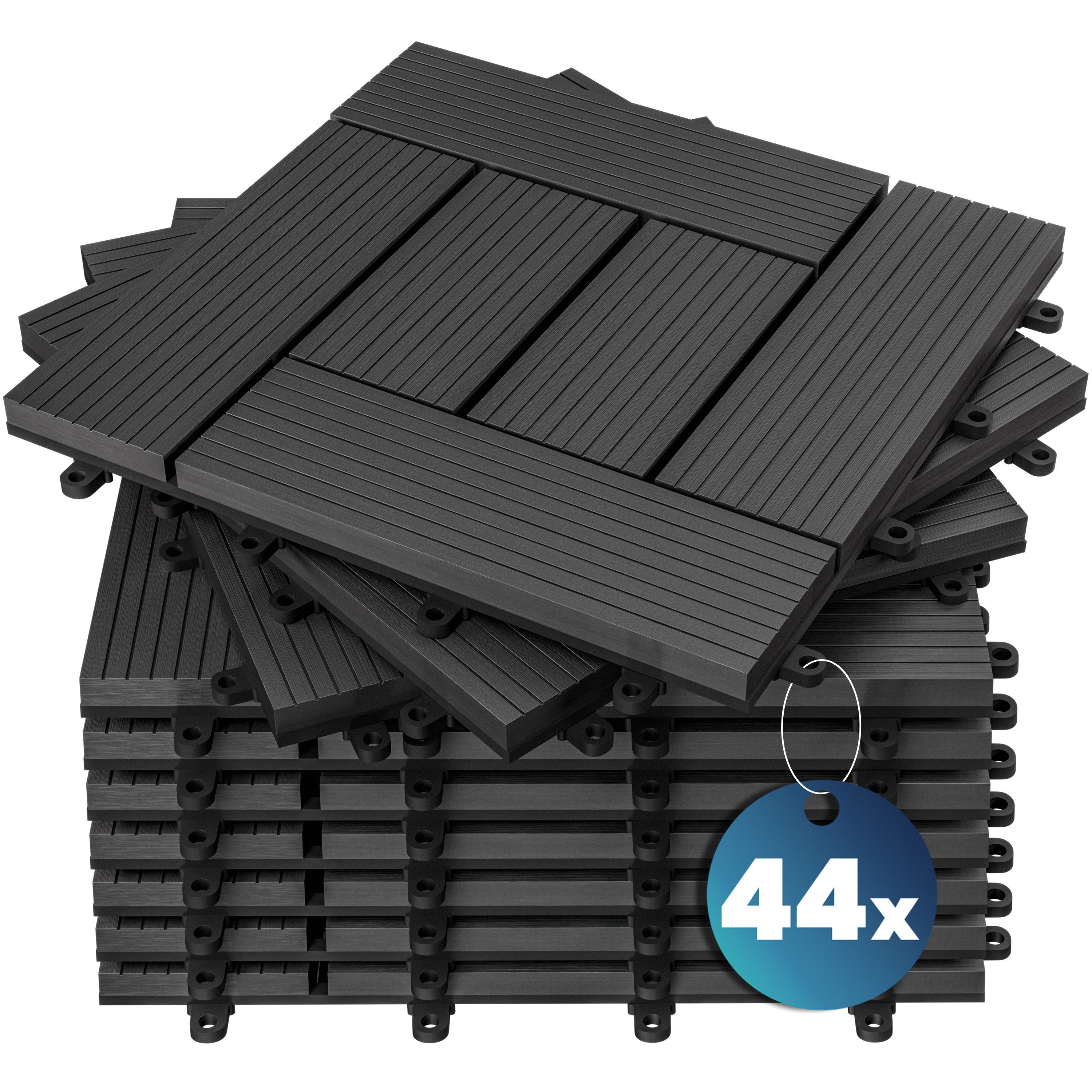 Casaria Holzfliesen 44x Mosaik Anthrazit, Terrassenfliesen 1-6m² WPC Fliesen Balkon Garten Verschiedene Farben