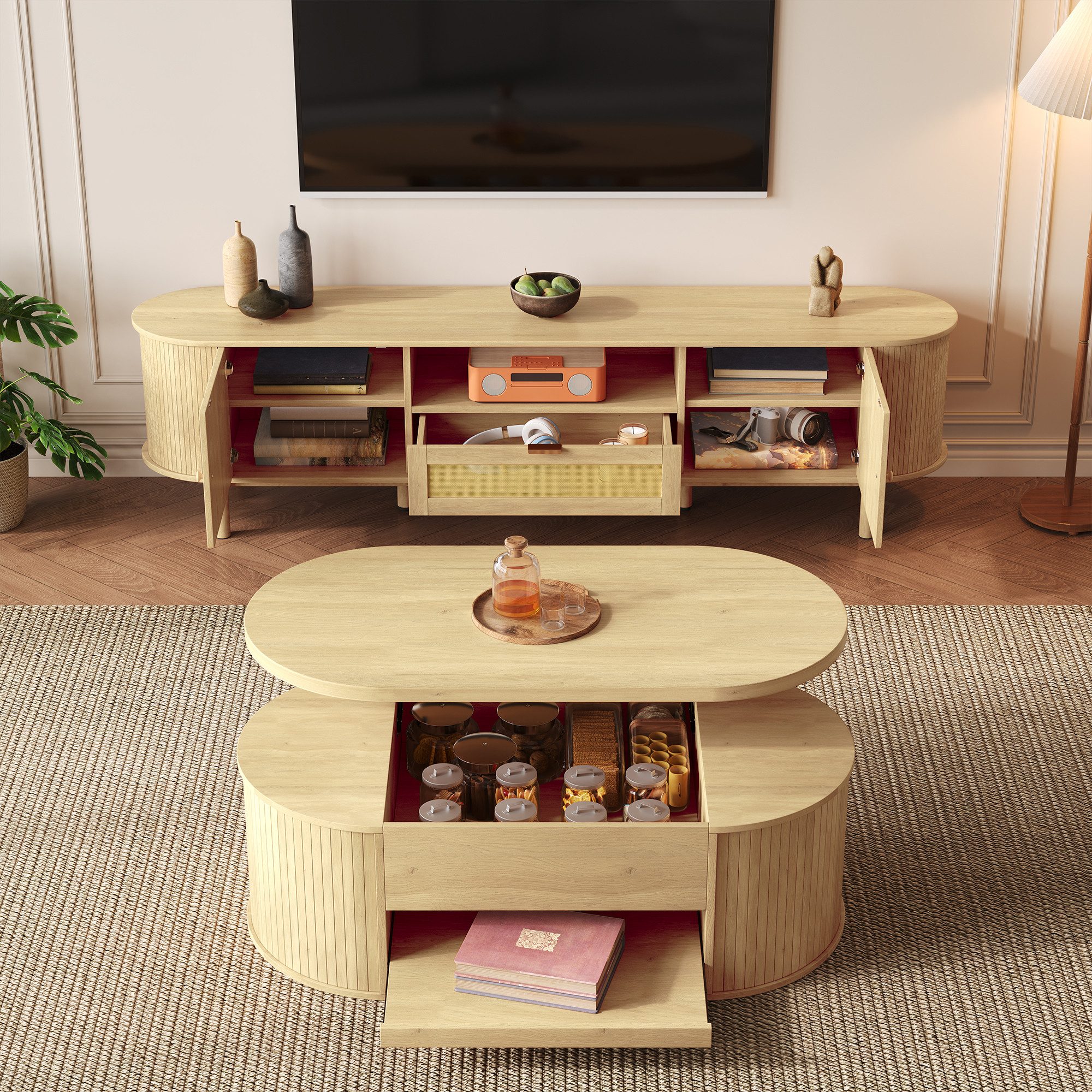 OKWISH Wohnzimmer-Set Couchtisch und TV-Schrank, (Wohnzimmermöbel-Set, 2-St günstig online kaufen