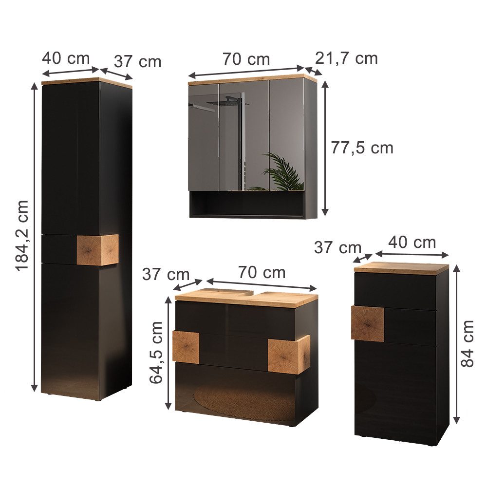 Vicco Badmöbel-Set Eden, Anthrazit/Artisan-Eiche, 4 Teile, günstig online kaufen