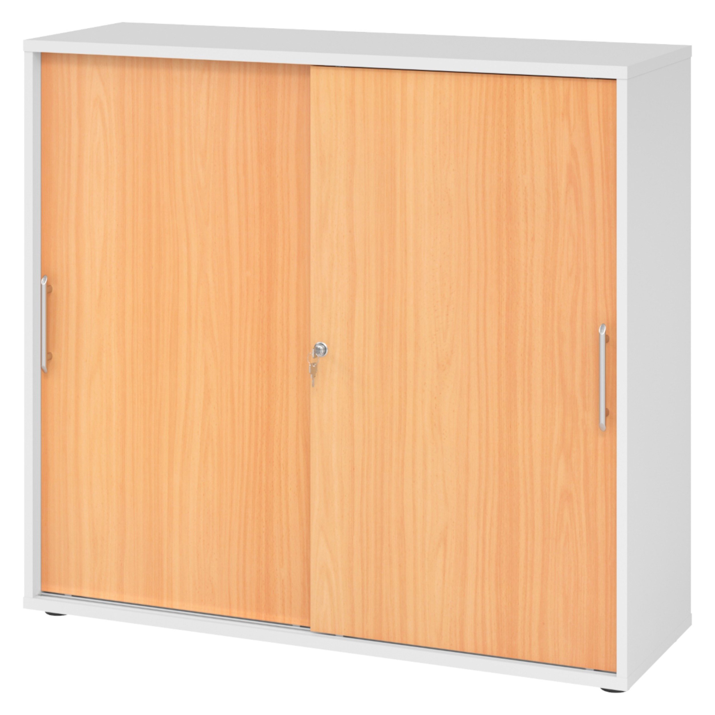 bümö Aktenschrank office Schiebetürenschrank Dekor: Weiß/Buche - Griffe: Relinggriff (Kunststoff)