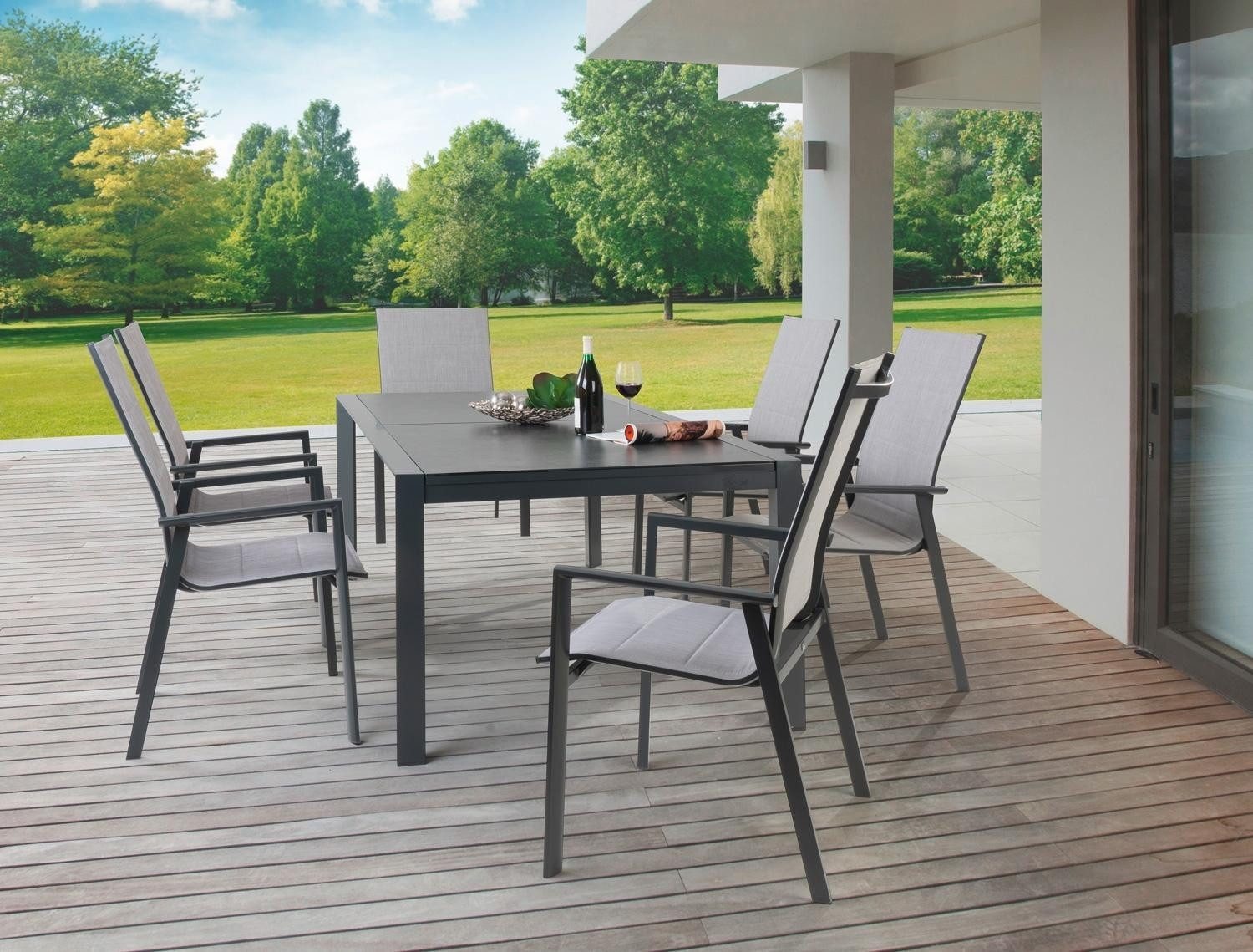 Outdoor Gartenstuhl LIVORNO, Aluminium, Grau, Anthrazit, stapelbar, Textilen