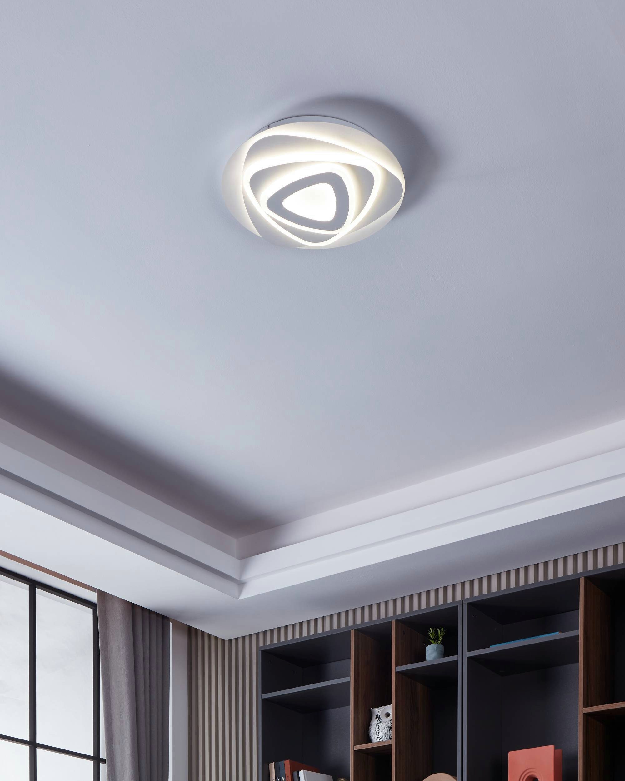 EGLO Deckenleuchte Palagiano Deckenlampe, Deckenbeleuchtung aus Kunststoff, Flurlampe, LED fest integriert, Neutralweiß, Wand-/Deckenleuchte - H5,5 x Ø38 cm - weiß - 21W inkl.