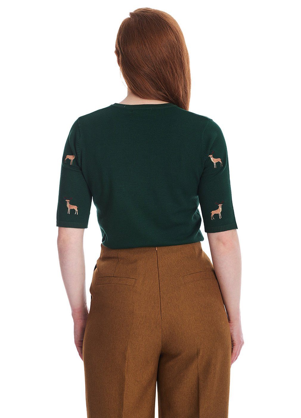 Banned Strickpullover Sweet Deer Grün Vintage Rockabilly Rehe