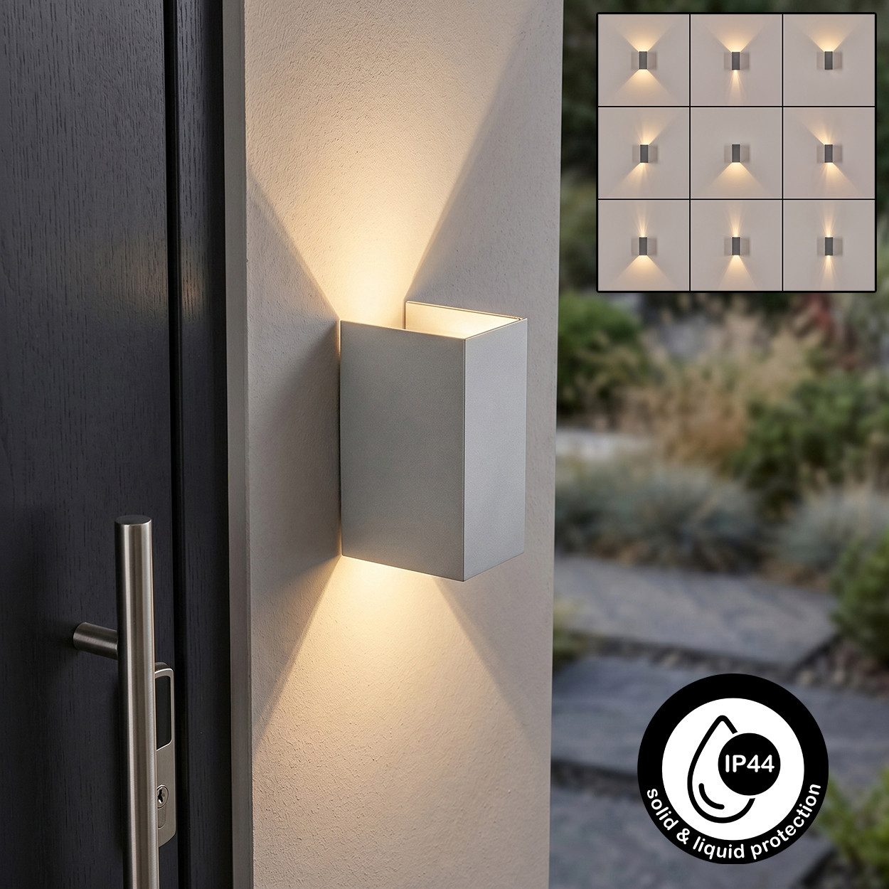 hofstein Außen-Wandleuchte Wandlampe aus Metall in Silberfarben, LED wechselbar, 3000 Kelvin, LED Wandleuchte mit Up&Down Effekt, Außenleuchte,600 Lumen, IP 44