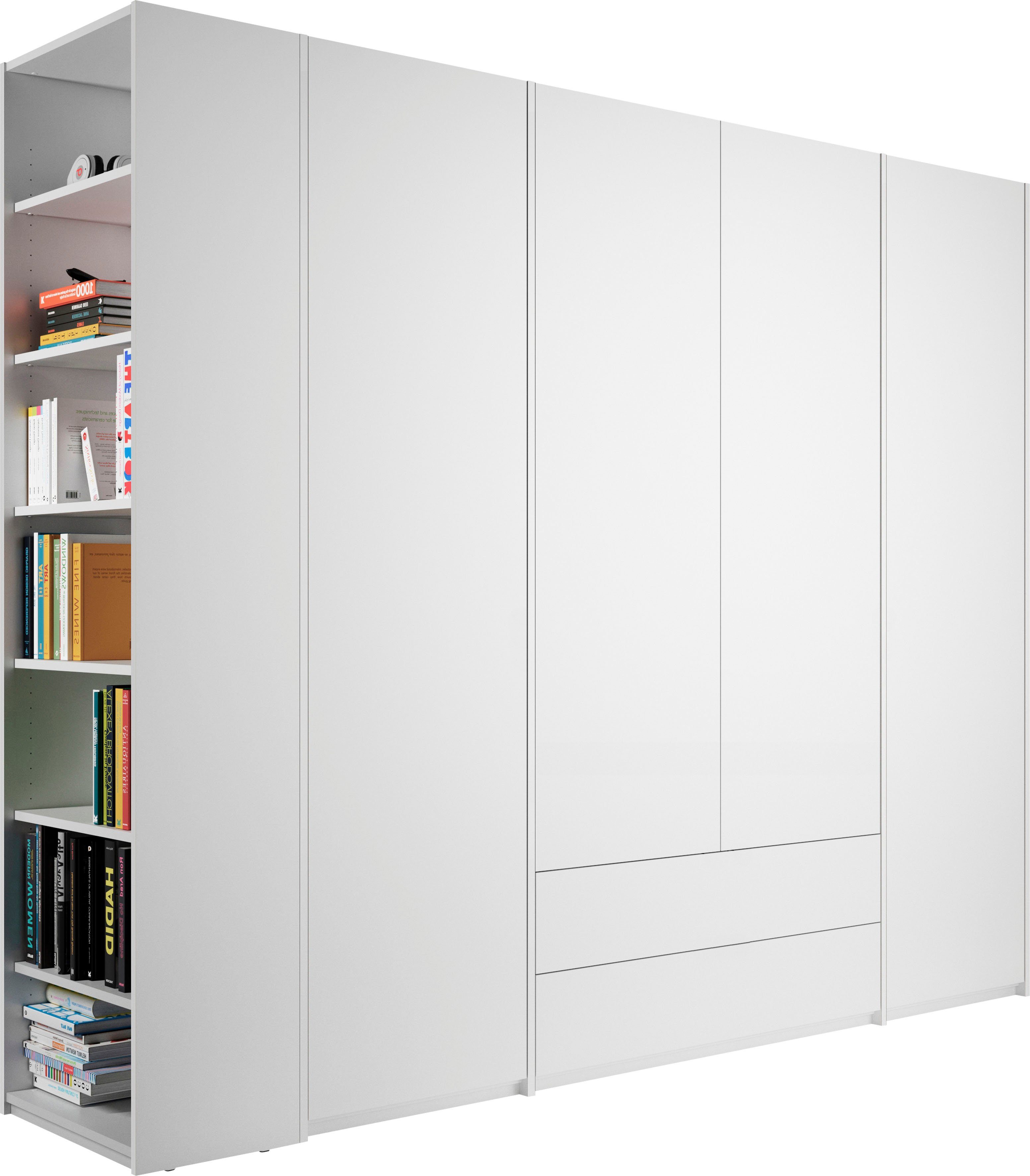 Müller SMALL LIVING Plus Anbauregal Modular 5 Drehtürenschrank rechts montierbar Variante weiß | geräumige oder 2 weiß links Schubladen