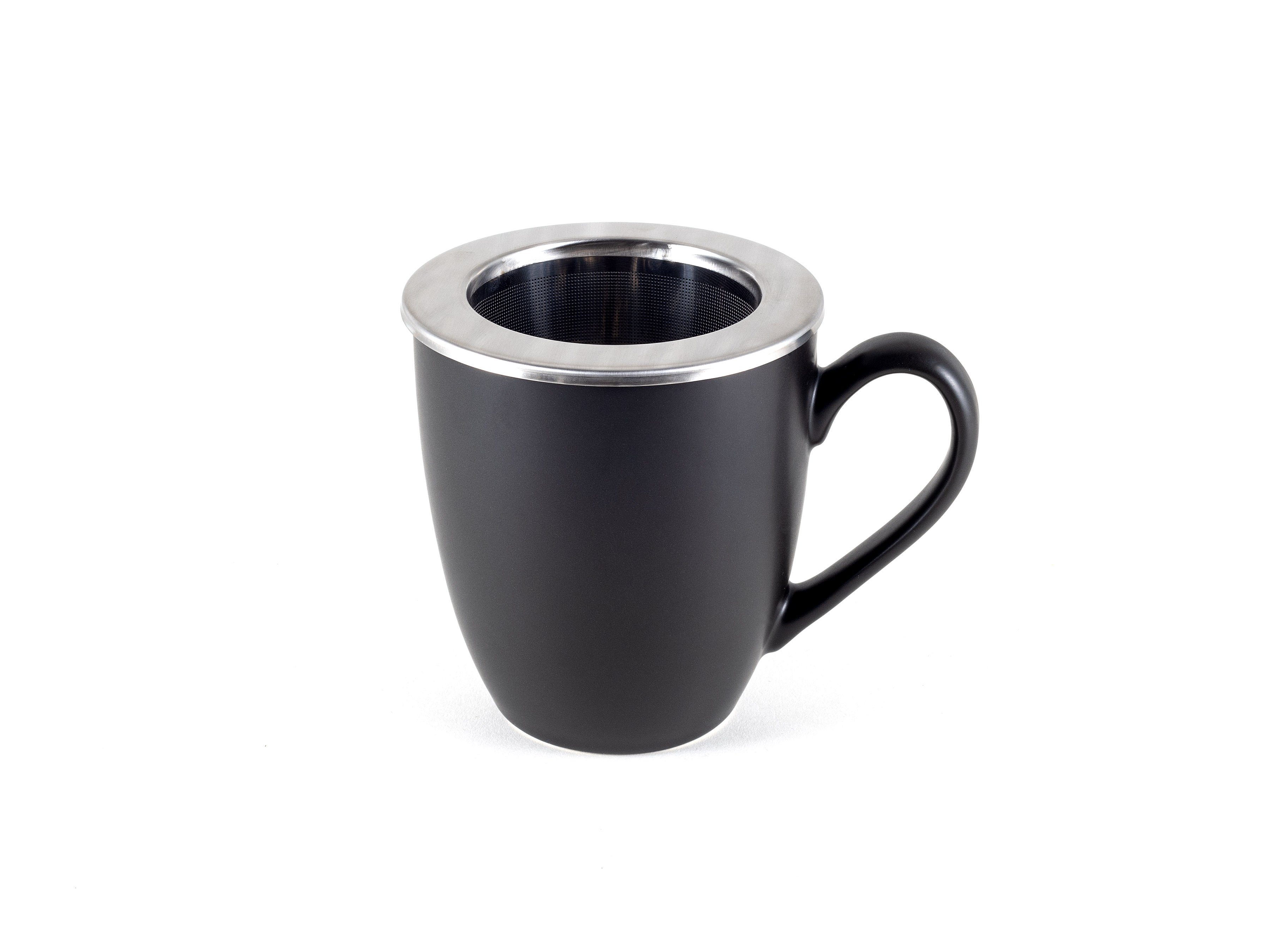 Hanseküche Tasse Teetasse mit Deckel Sieb Thermoeffekt, mit Teebecher Dickwandige Keramik, – Schwarz 650ml, Ultrafeinfilter, XXL und Keramik