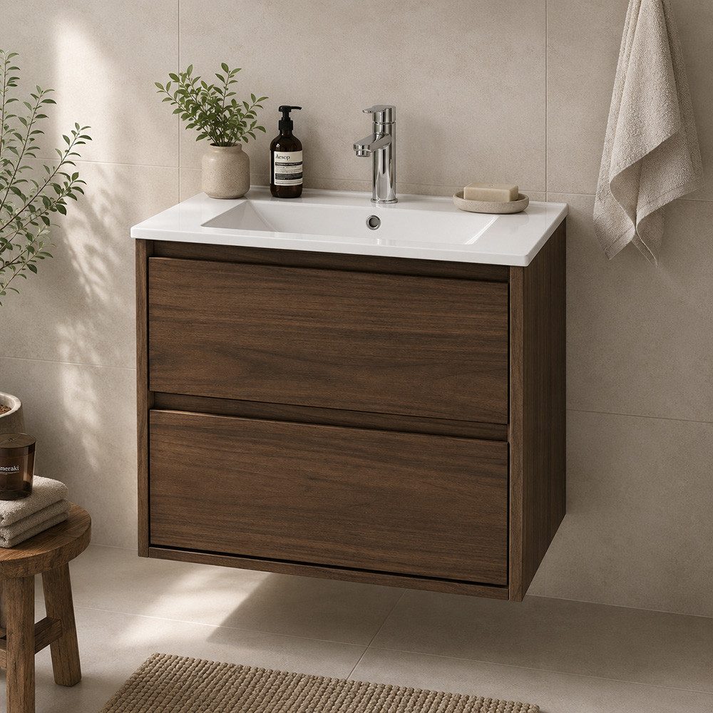 Lomadox Waschtisch VERZUOLO-56-WALNUT, 50 cm breit in Walnuss, wandhängend