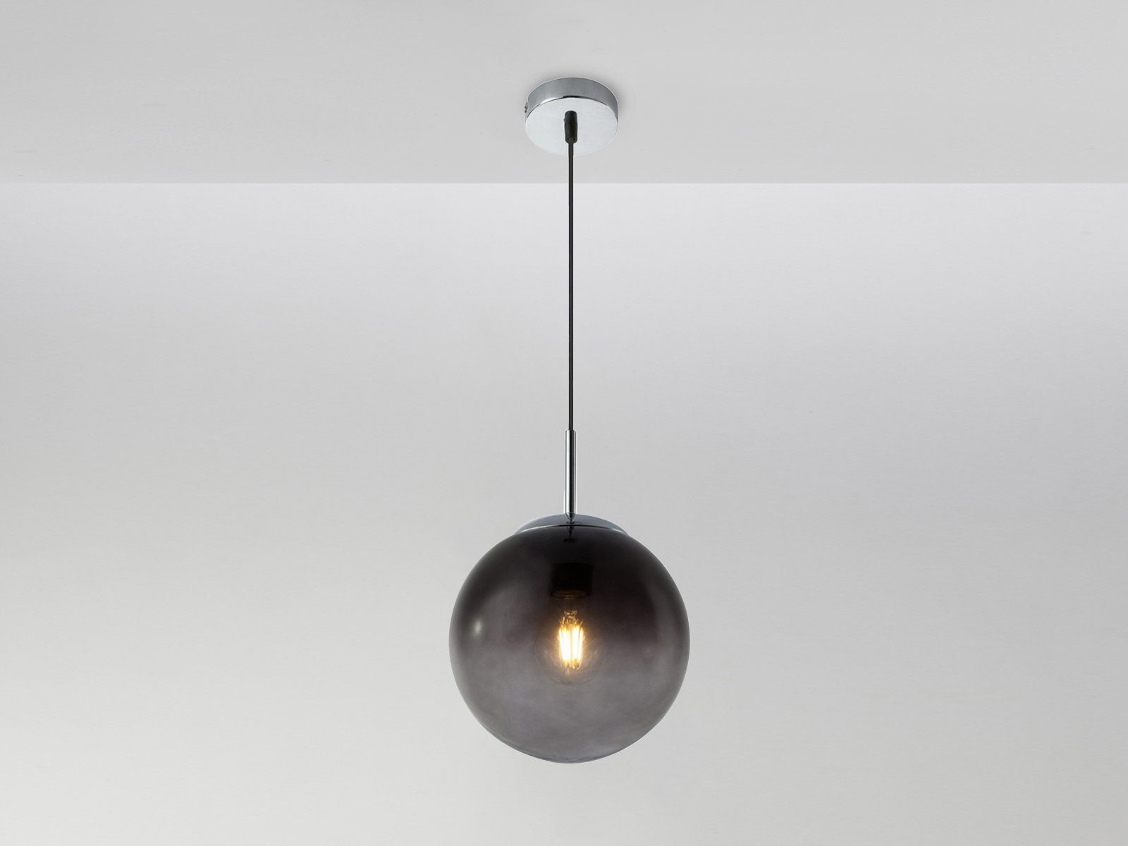 GLOBO LIGHTING LED Pendelleuchte, LED wechselbar, warmweiß, klein ausgefallene Glas-kugel Rauchglas hängend über Kücheninsel Ø20cm