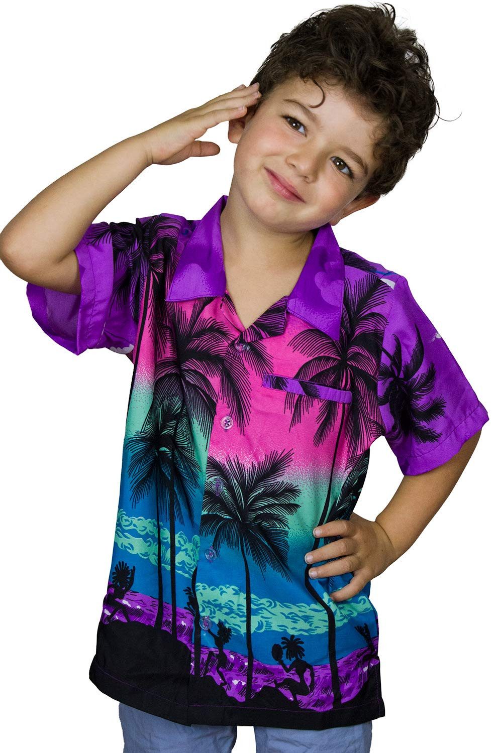 King Kameha Hawaiihemd Beach Kids Funky Hawaii-Hemd Kinder Kurzarm Front-Tasche Unisex