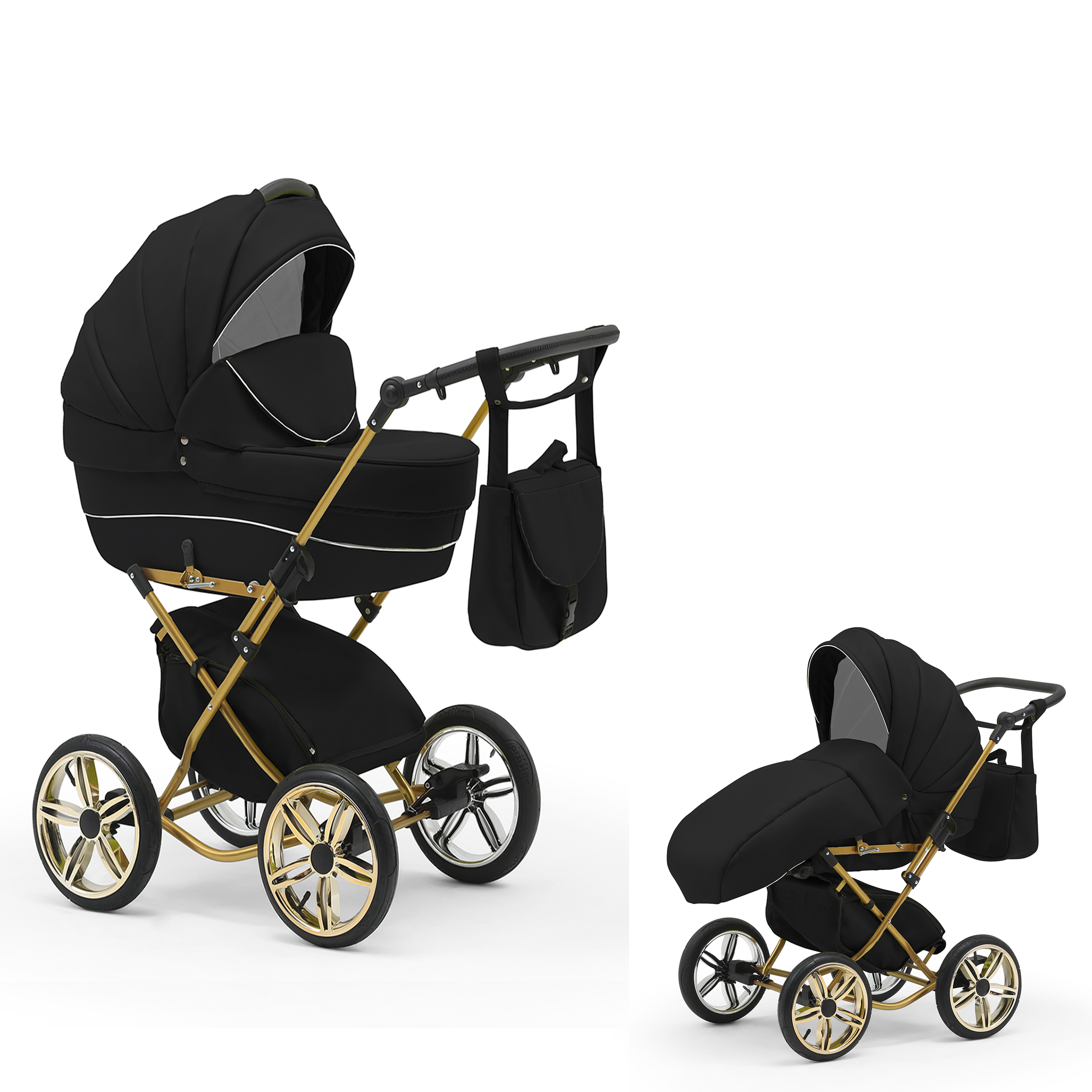 babies-on-wheels Kombi-Kinderwagen Sorento 2 in 1 - 11 Teile - von Geburt bis 4 Jahre in 30 Designs Schwarz
