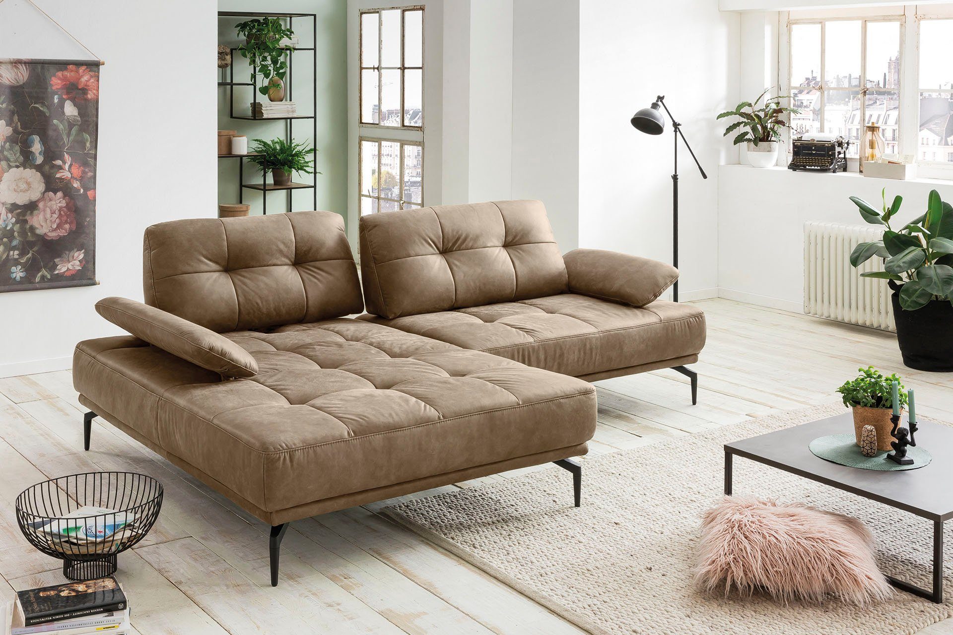 exxpo - sofa fashion Ecksofa, Inklusive Sitztiefenverstellung, Armlehnenverstellung, Metallfüße