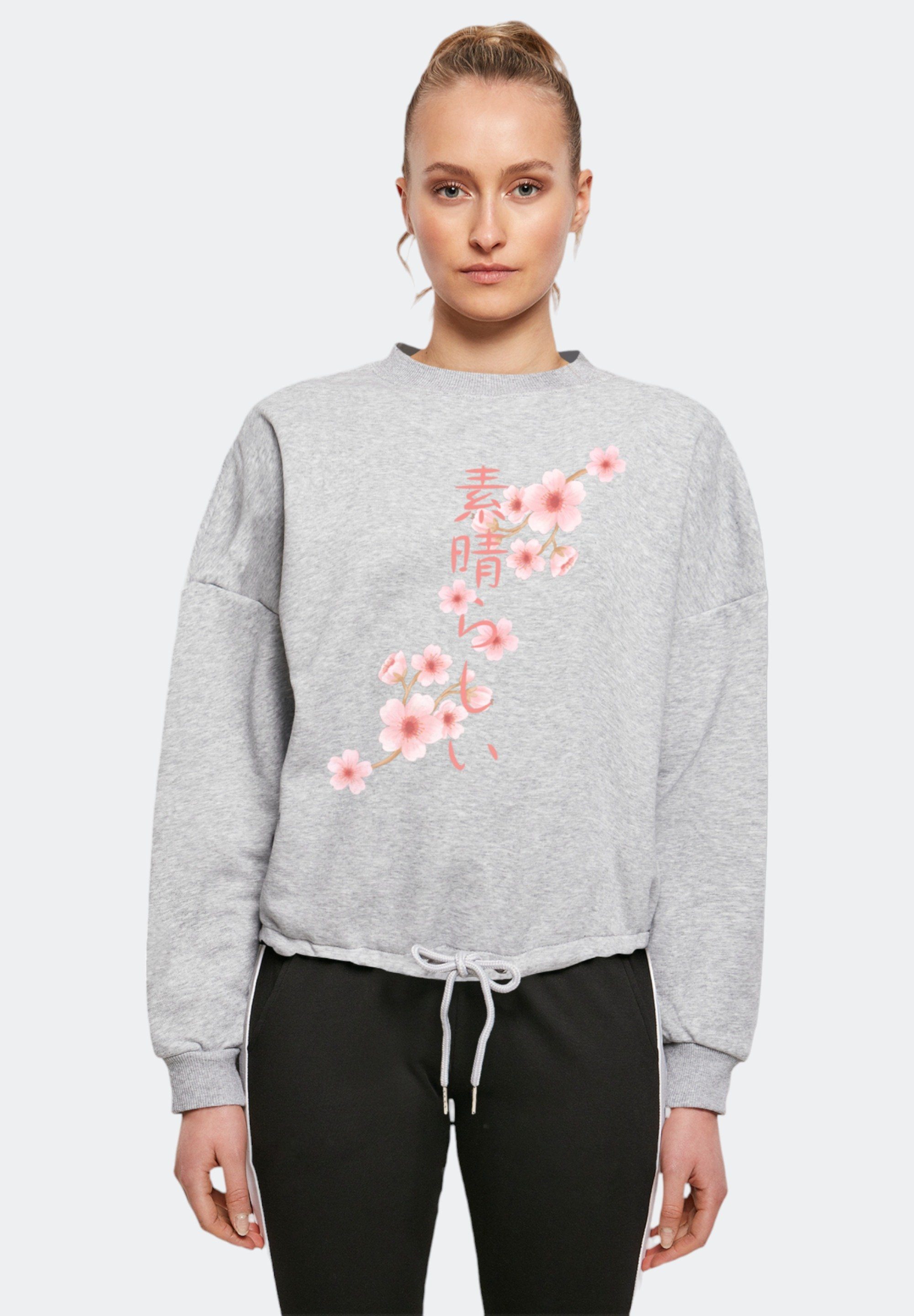 F4NT4STIC Sweatshirt Kirschblüten Asien Print heather grey