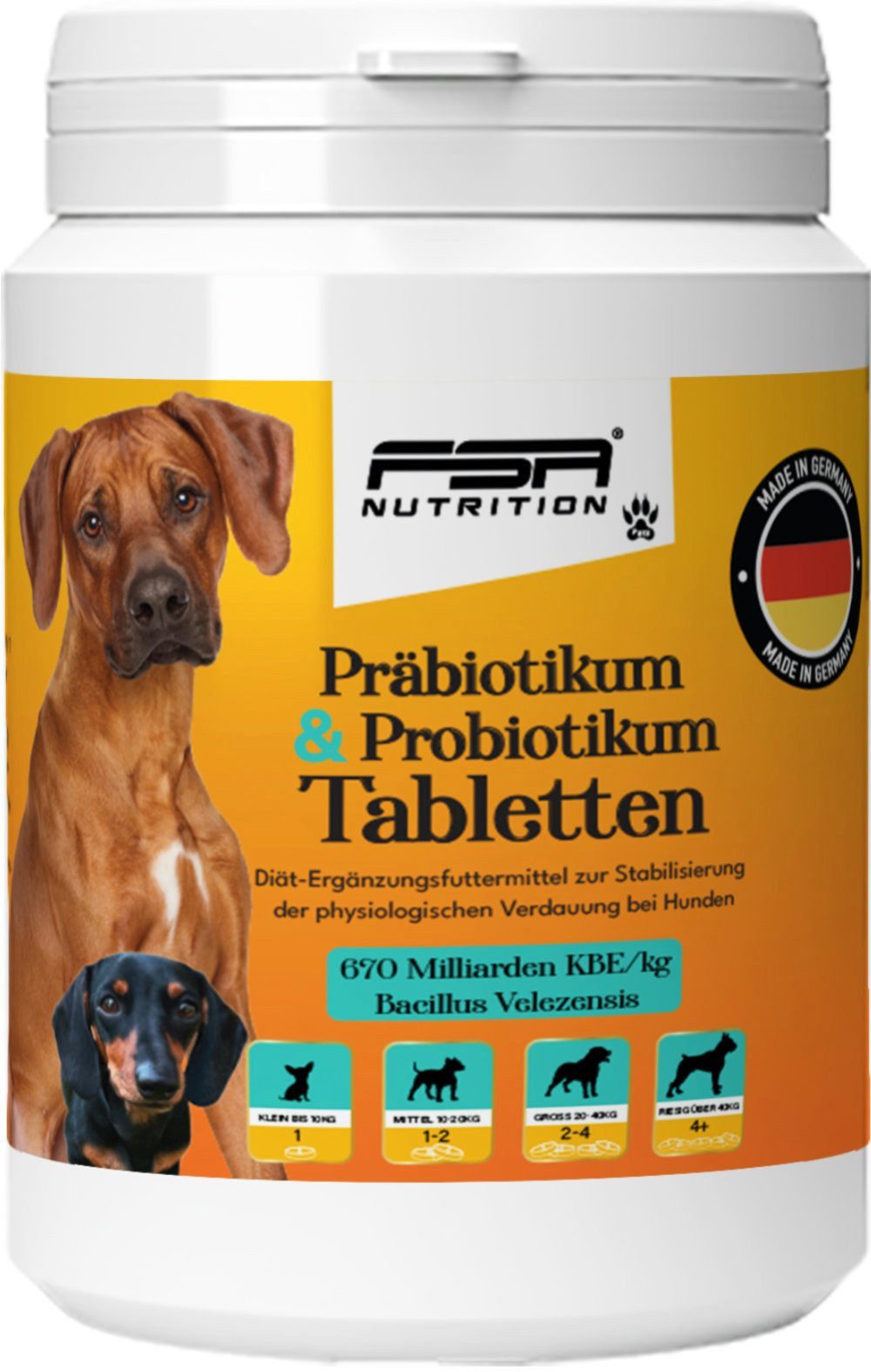 FSA NUTRITION Präbiotikum & Probiotikum Tabletten für Hunde, Ergänzungsfutter für: Hunde