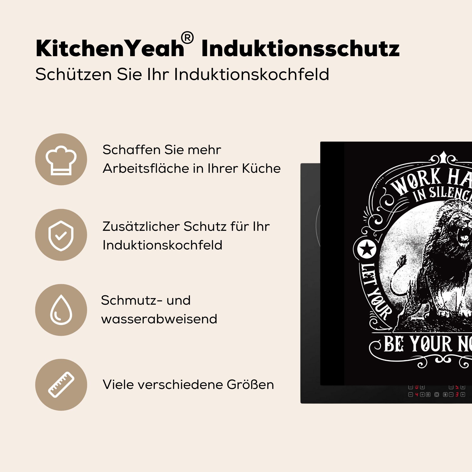 küche Herdblende-/Abdeckplatte - Ceranfeldabdeckung, cm, Zitat, für tlg), Vintage MuchoWow Vinyl, Arbeitsplatte (1 - Löwe 78x78