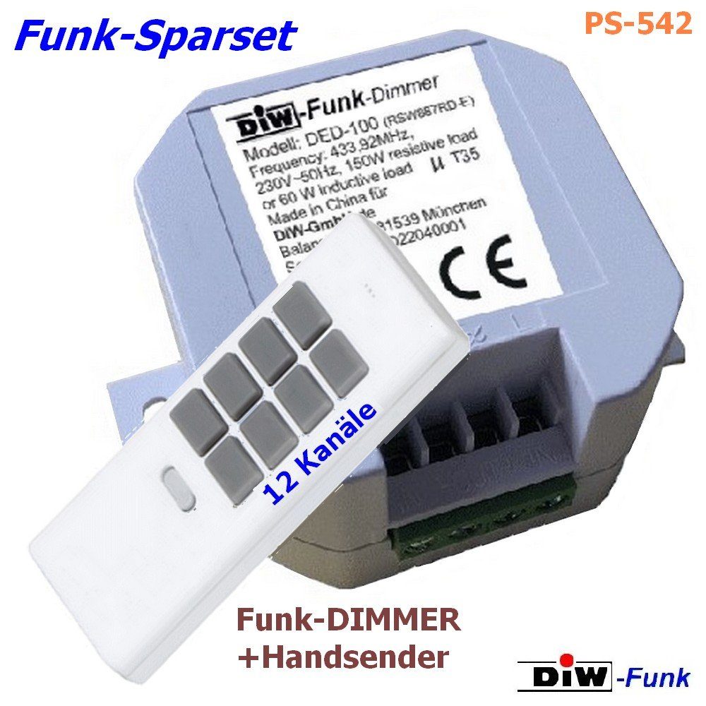 DIW-Funk Licht-Funksteuerung PS-542 DIW-Funk DIMMER-Set 230V-Funk-DIMMER DED-10, 1 Schaltkontakte, 2-tlg.