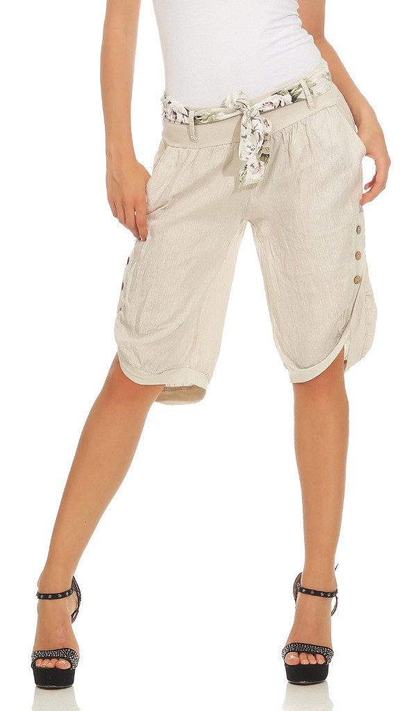 Mississhop Leinenhose Damen-Bermuda-Shorts aus 100 % Leinen – luftig, natür günstig online kaufen