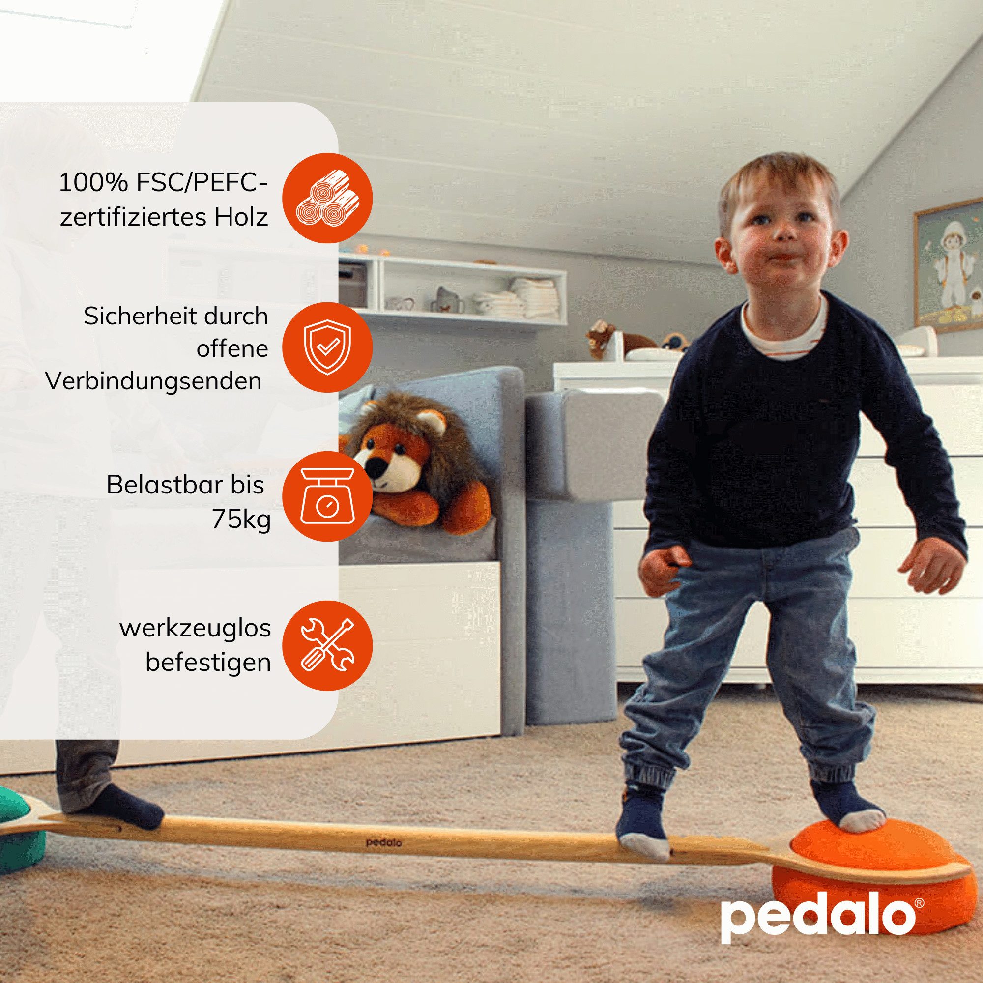 pedalo® Balanceboard Stapelbaustein Balancierstange / Gleichgewicht Parcours / Kinder, Passend zu den original Stapelstein, FSC zertifiziertem Birkenholz