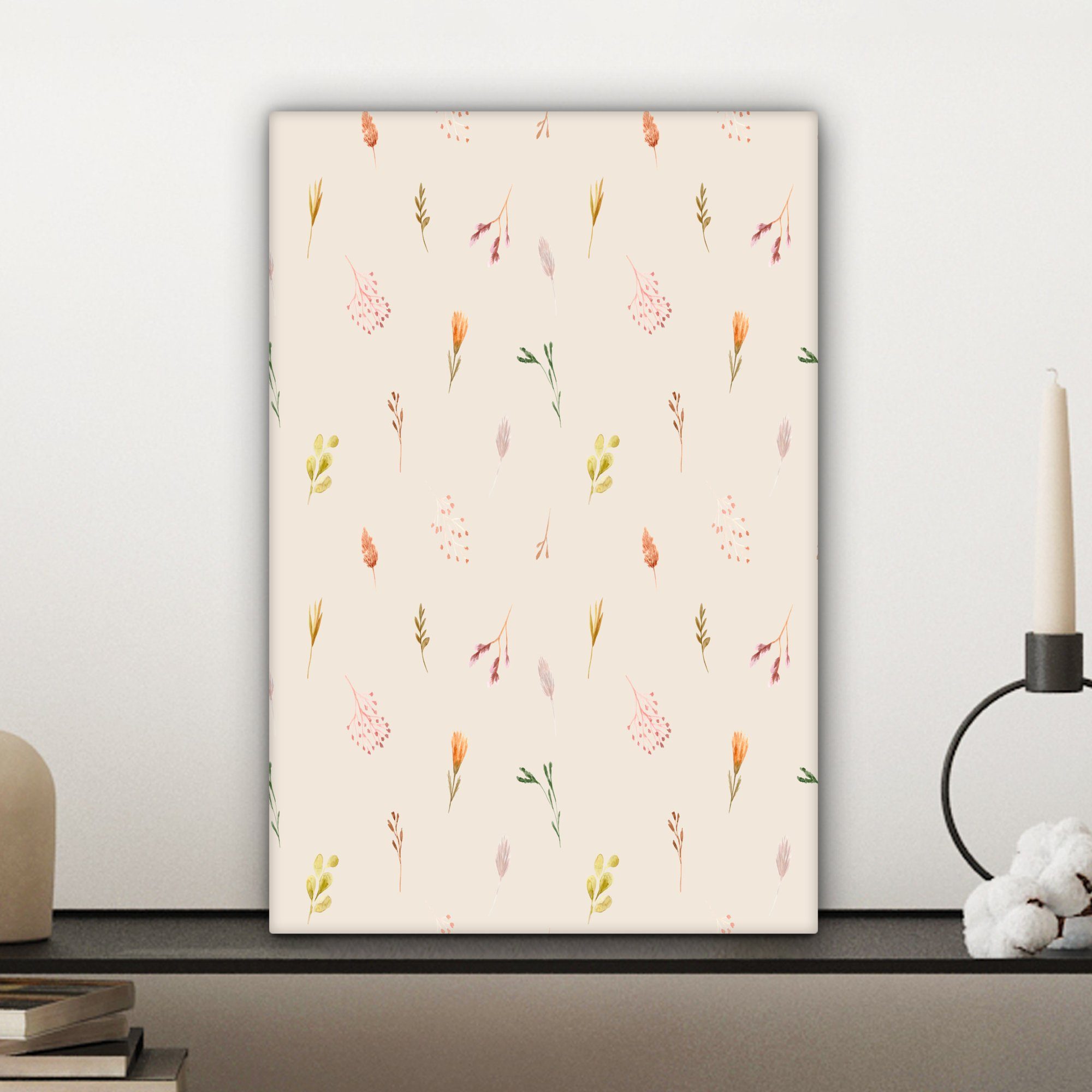 OneMillionCanvasses® Leinwandbild Blumen Gemälde, - Zackenaufhänger, St), Rosa, inkl. 20x30 Leinwandbild Pastell bespannt (1 - fertig cm