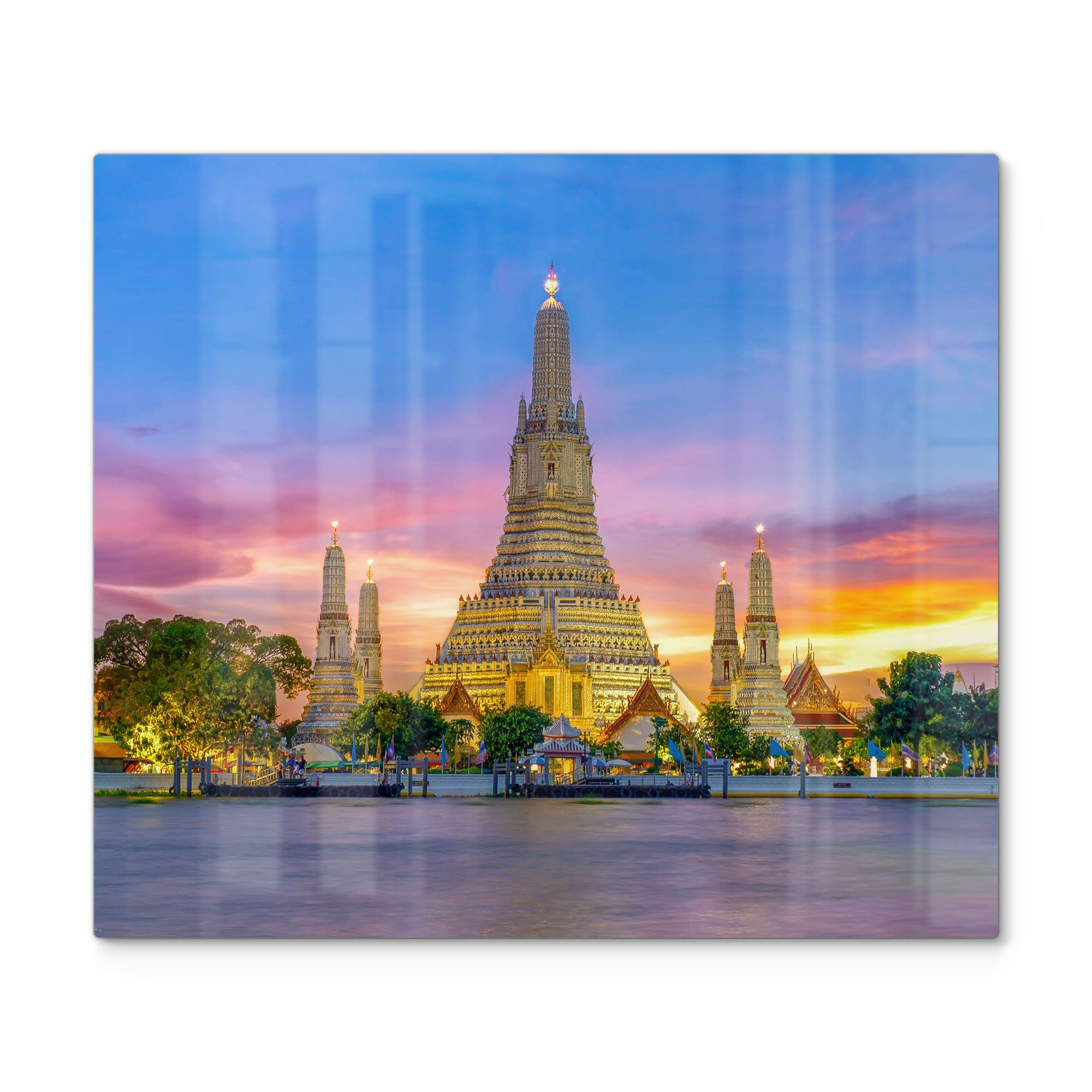 DEQORI Herdblende-/Abdeckplatte 'Tempel Wat Arun Bangkok', Glas, (1 tlg), Glas Herdabdeckplatte Ceranfeld Herd