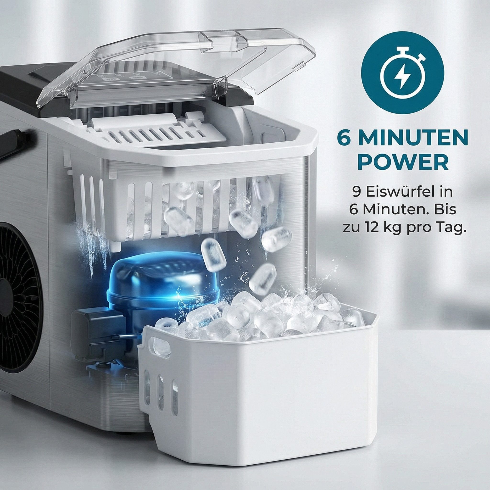 Silonn Eiswürfelmaschine Eiswürfelbereiter kompakt, 2 Eisgrößen, Selbstreinigung, tragbar, 12 kg/Tag, selbstreinigend, ≤ 35 dB – Bild 5 von 5