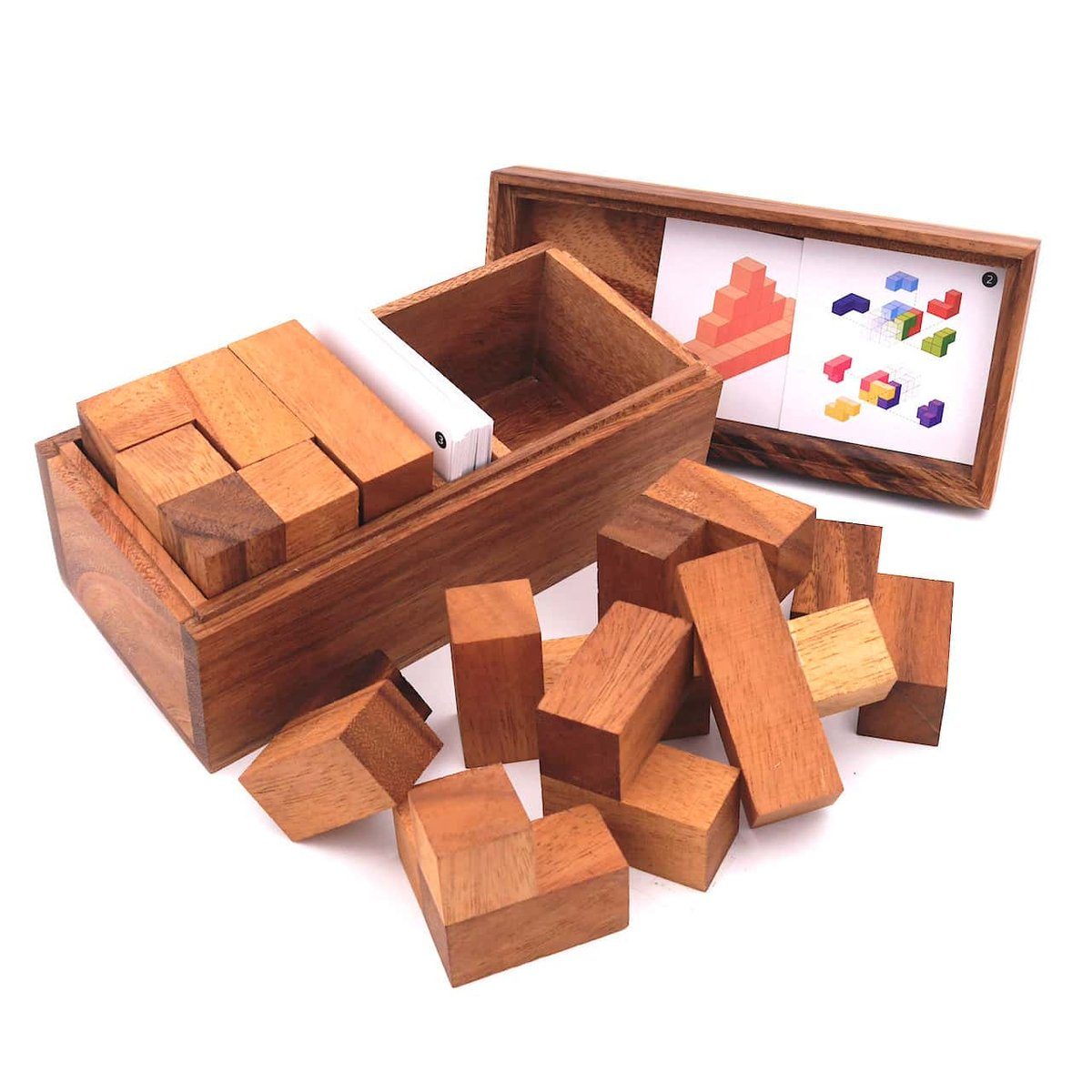 ROMBOL Denkspiele Spiel Soma Würfel - edles, variantenreiches Puzzle mit 50 Karten, 3D-Puzzle, Holzspiel