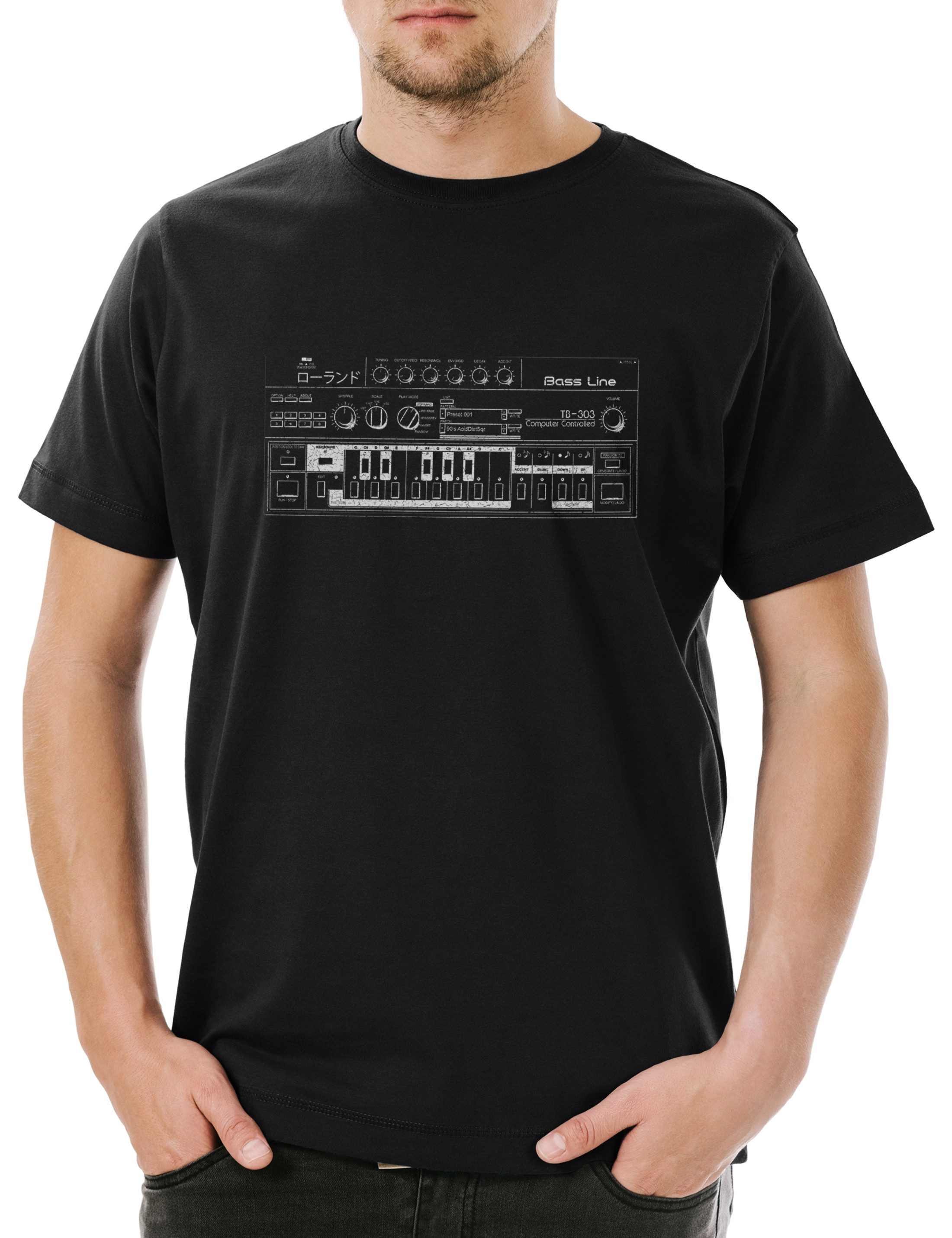 Urban Backwoods Print-Shirt Synthesizer 303 Herren T-Shirt Acid Techno Electro Audio LFO Waves (1-tlg) Sound Sustain Music DJ