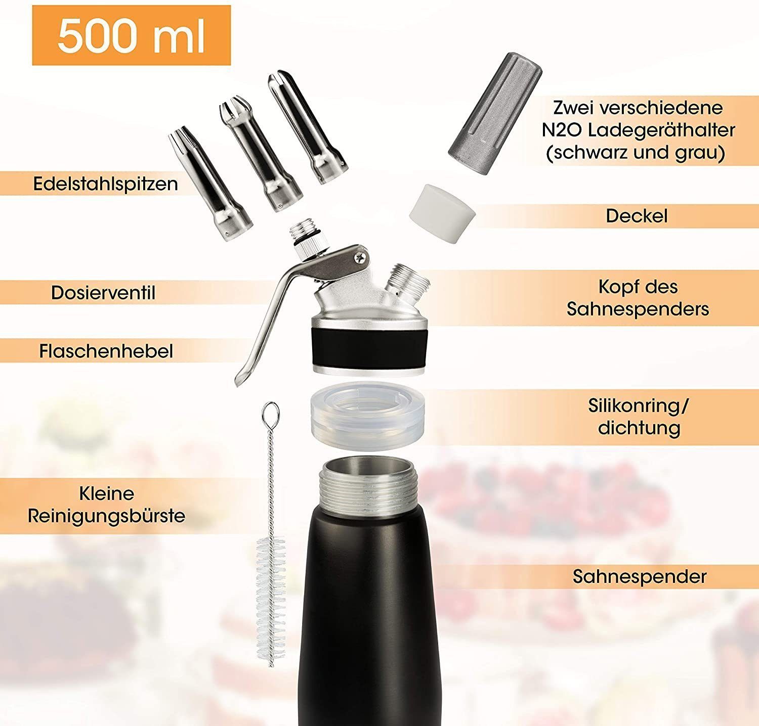 Thiru Sahnesyphon Sahnespender, Sahnespender inkl. eBook mit 50 exklusiven Dessert- und Kuchenrezepten