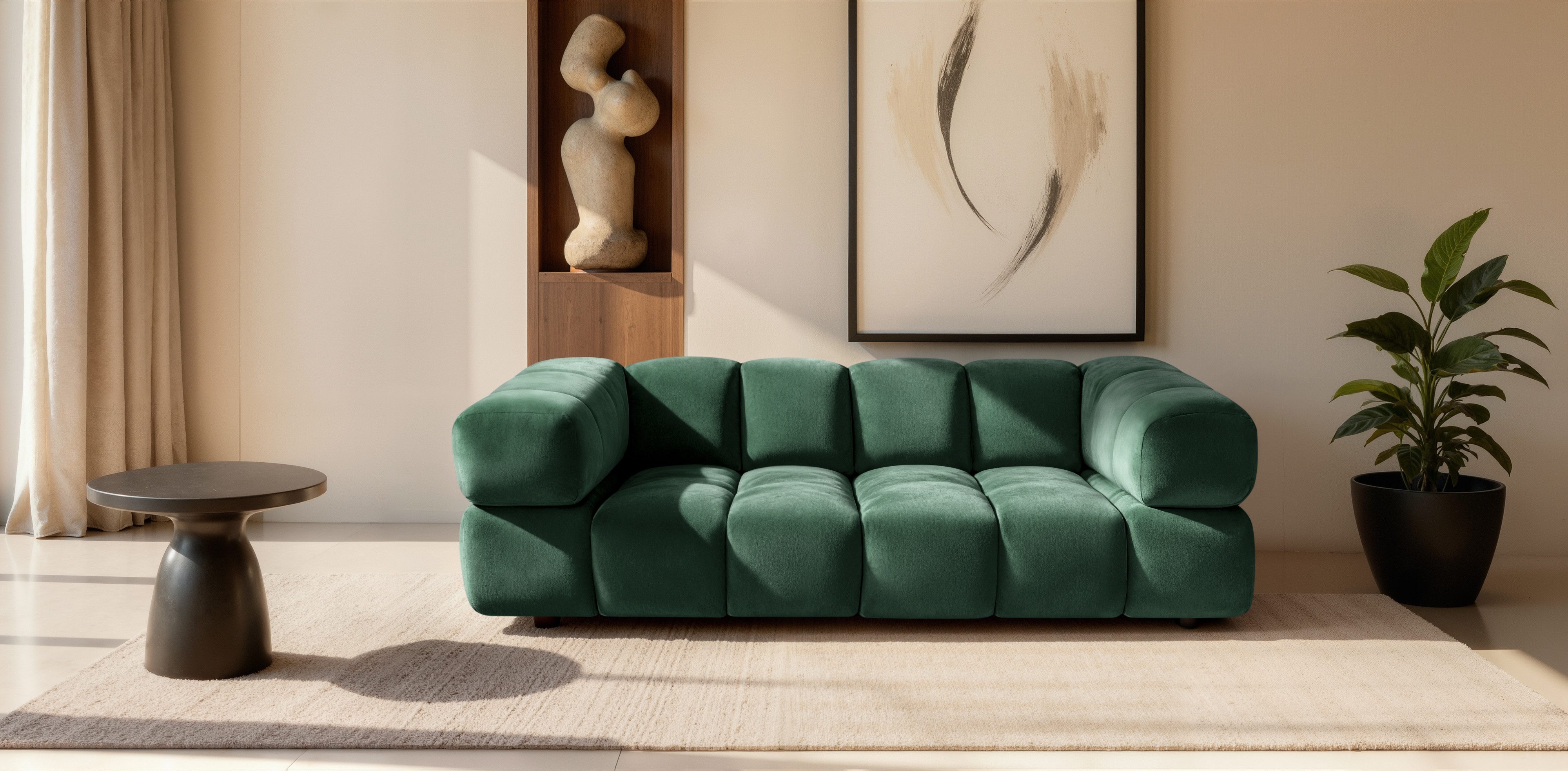 Kaiser Möbel Sofa 3-Sitzer für Wohnzimmer, Samtstoff Bluvel, Averro, 3-Sitzer Sofa, Designer-Bubble-Form,Modernes Minimalismus-Design