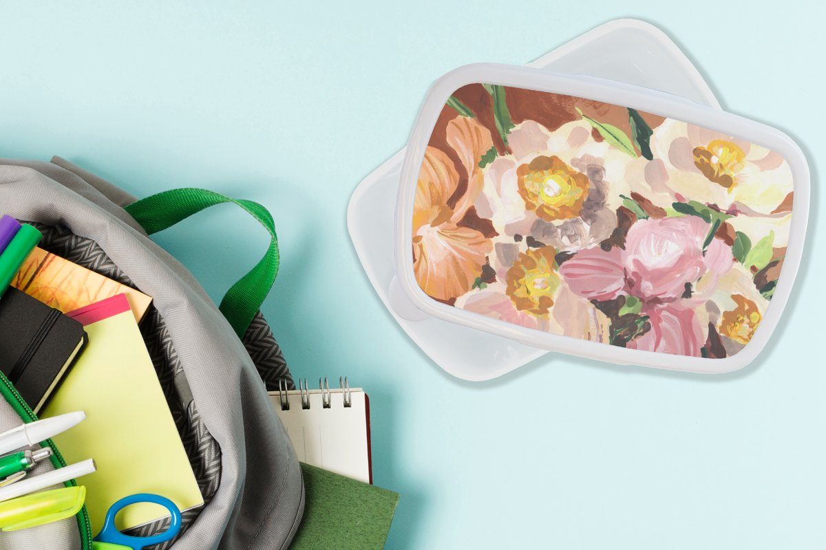 MuchoWow Lunchbox Blumen - (2-tlg), Pflanzen Kinder und Orchidee Erwachsene, für für - und Mädchen weiß - Jungs Kunststoff, Kunst, Brotdose, Brotbox