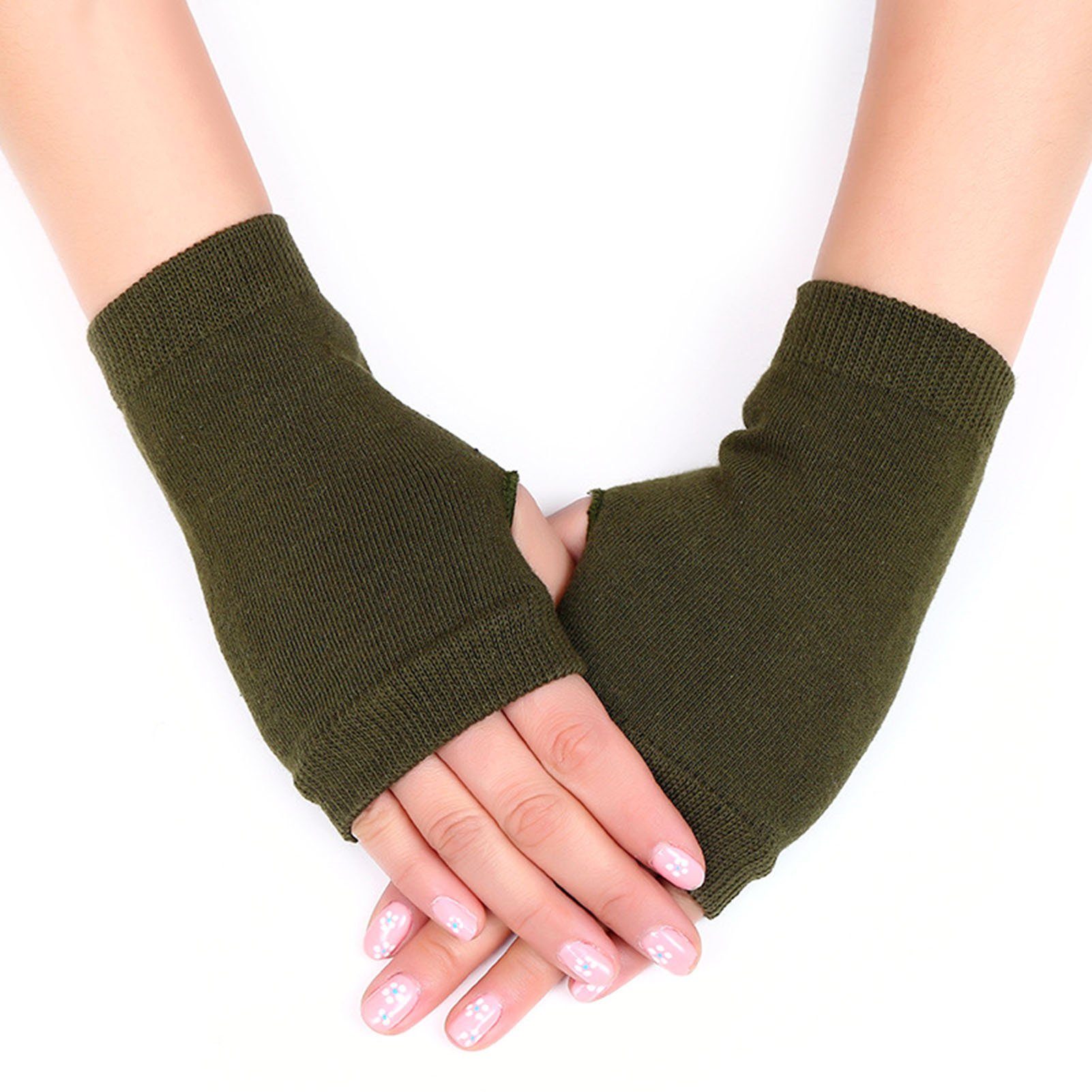 Blusmart Strickhandschuhe Halbfinger-Handschuhe, Armeegrün Handschuhe Fingerlose Strickhandschuhe