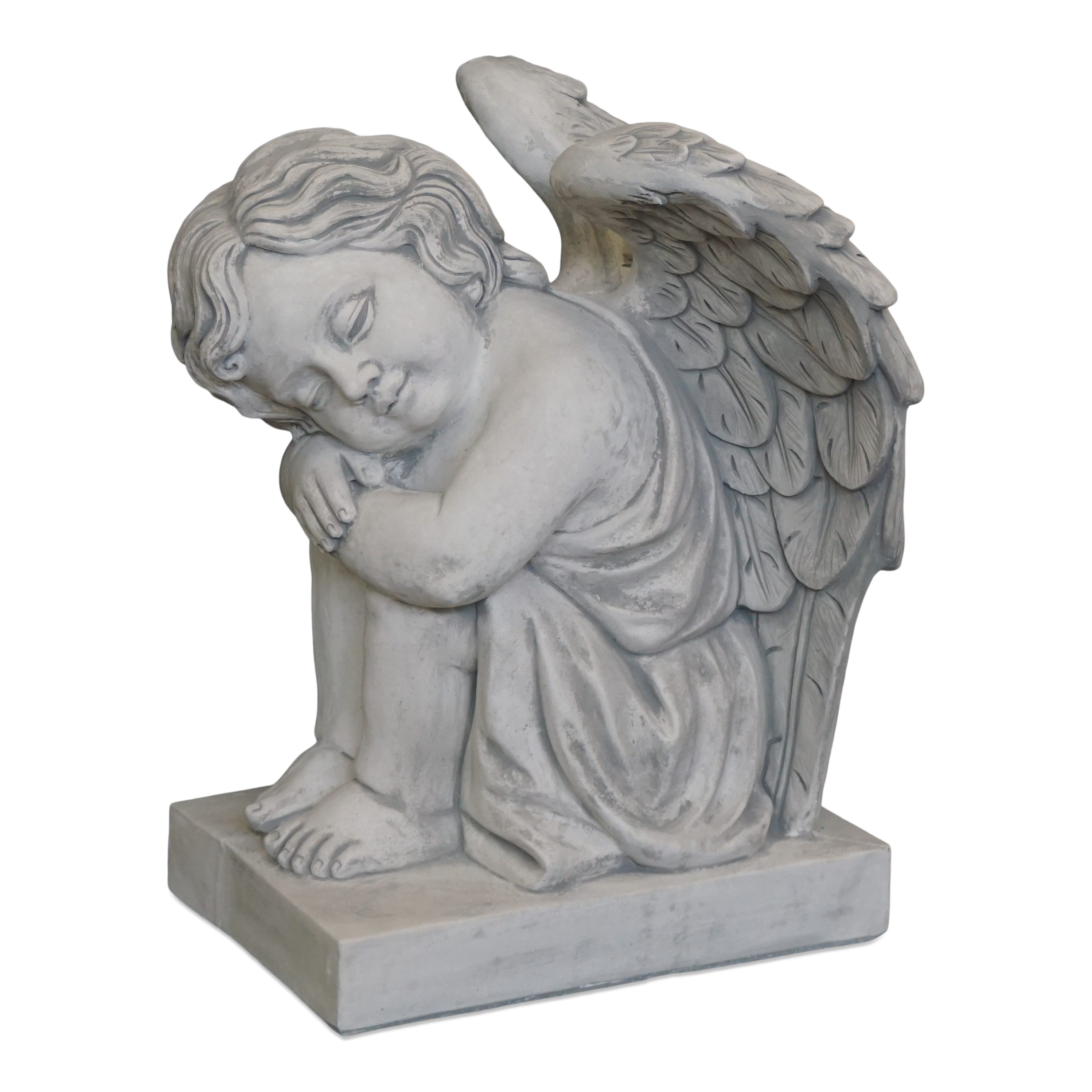 gartendekoparadies.de Gartenfigur Statue Engel auf Sockelplatte, Steinfigur H. 58 cm, 91 kg, Frostsicher