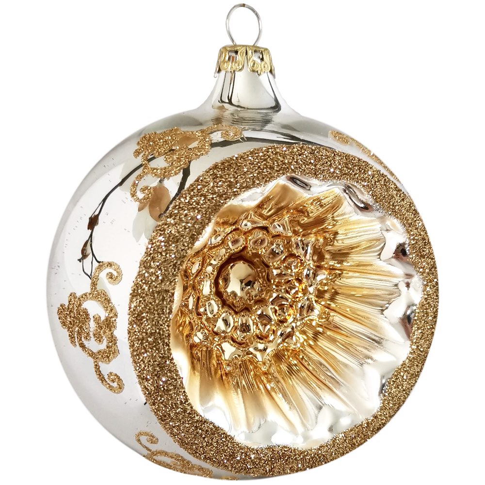 Schatzhauser Weihnachtsbaumkugel Reflexkugel, Renaissanceband, silber/gold (1 St), mundgeblasen, handbemalt