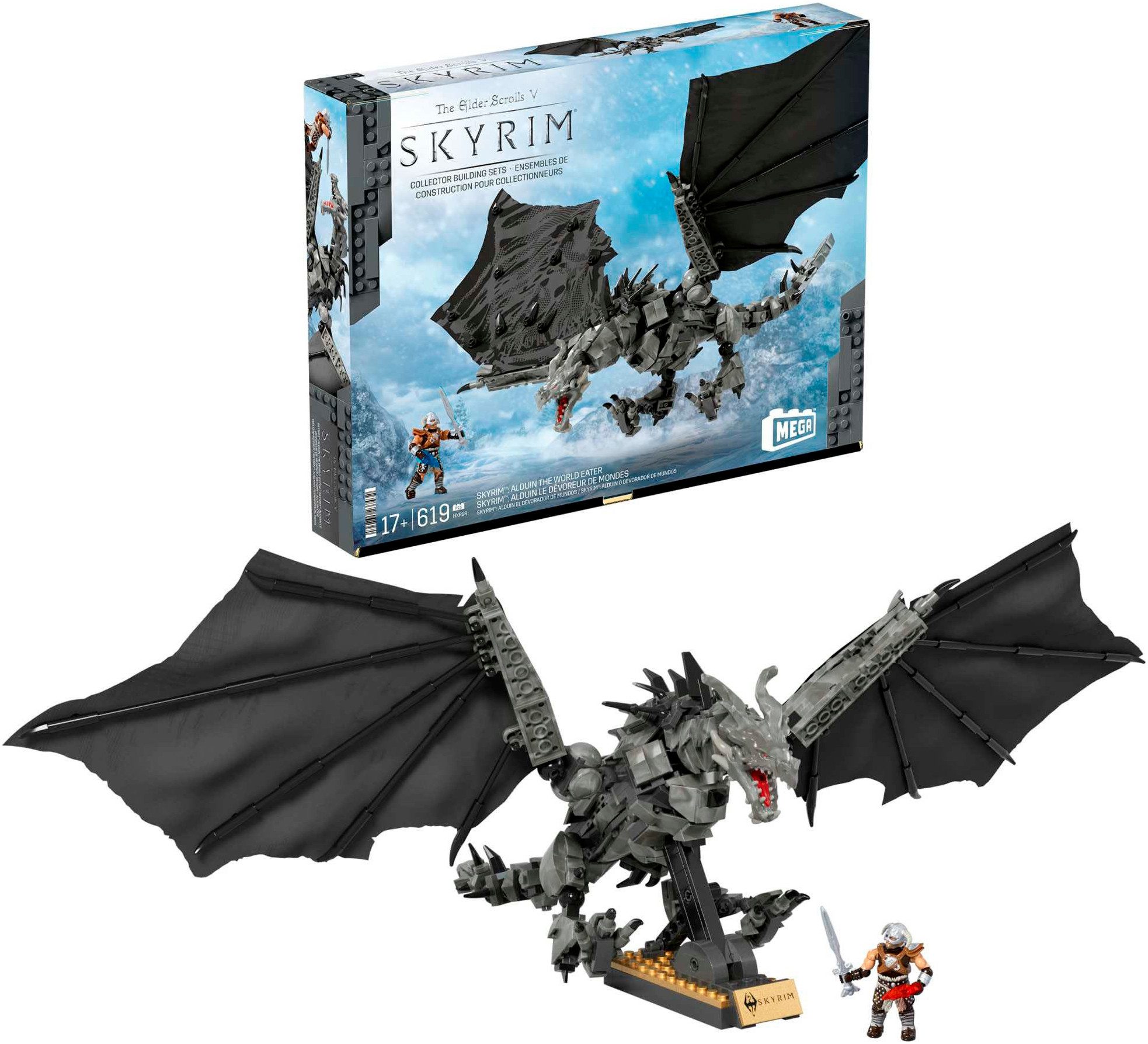 MEGA Skyrim Alduin der Weltenfresser Bausatz mit Actionfigur Konstruktions-Spielset, Bausatz