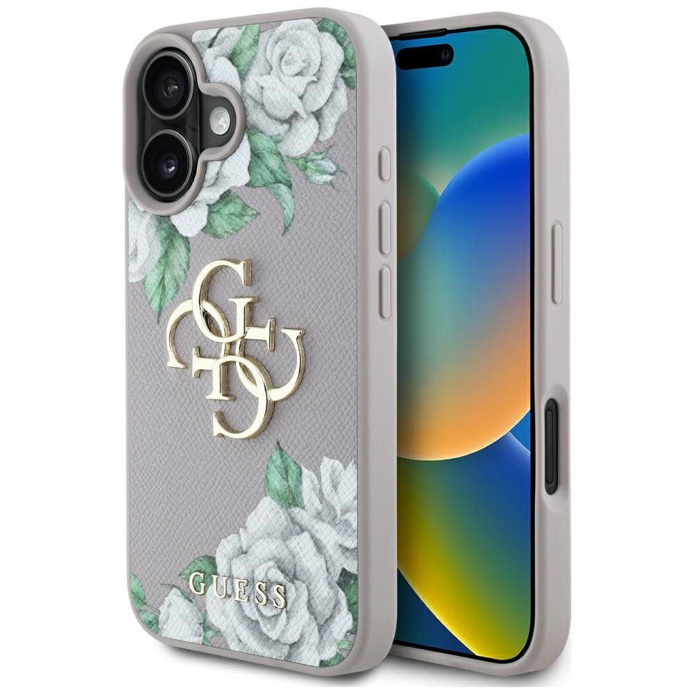 Guess Handyhülle Schutzhülle Rosenmuster Smartphonehülle 6,1 Zoll, Kunstleder, Blumenmuster, 4G-Logo, Kameraschutz