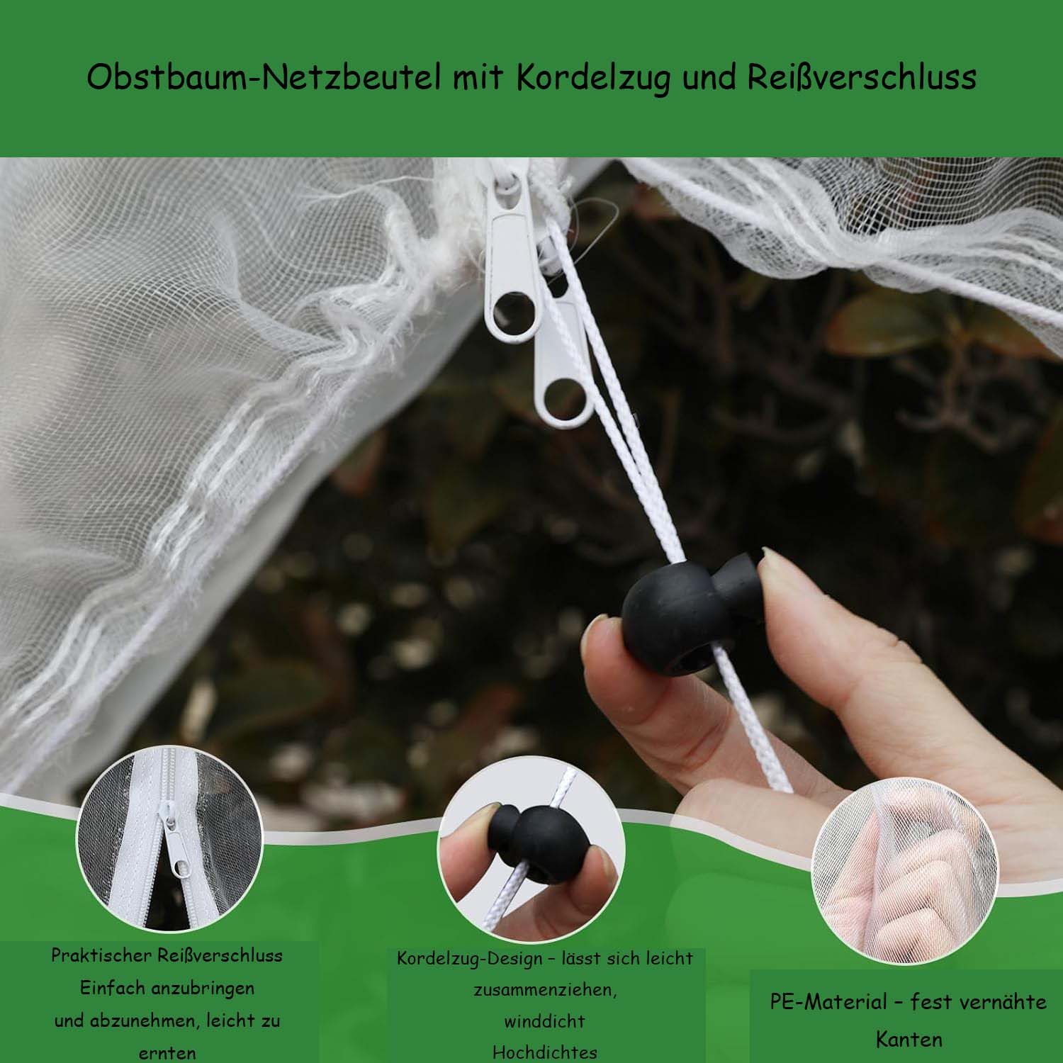 Diwzbyn Schutznetz Obstbaumnetz, Vogelschutznetz mit Reißverschluss und Kordelzug, BxL: 1x1 m