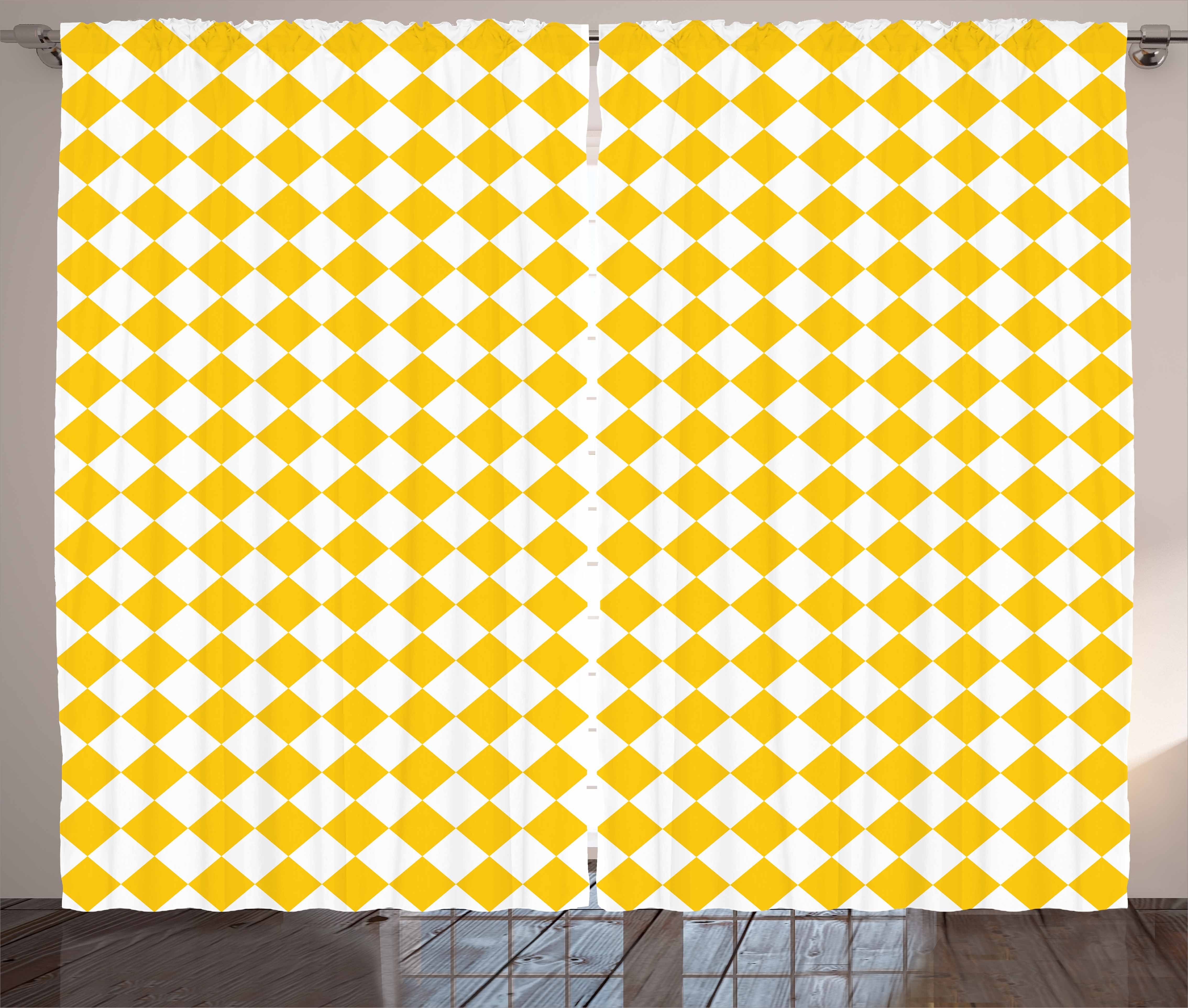 Gardine Schlafzimmer Kräuselband Vorhang mit Schlaufen und Haken, Abakuhaus, Gelb und Weiß Checkered Gitter