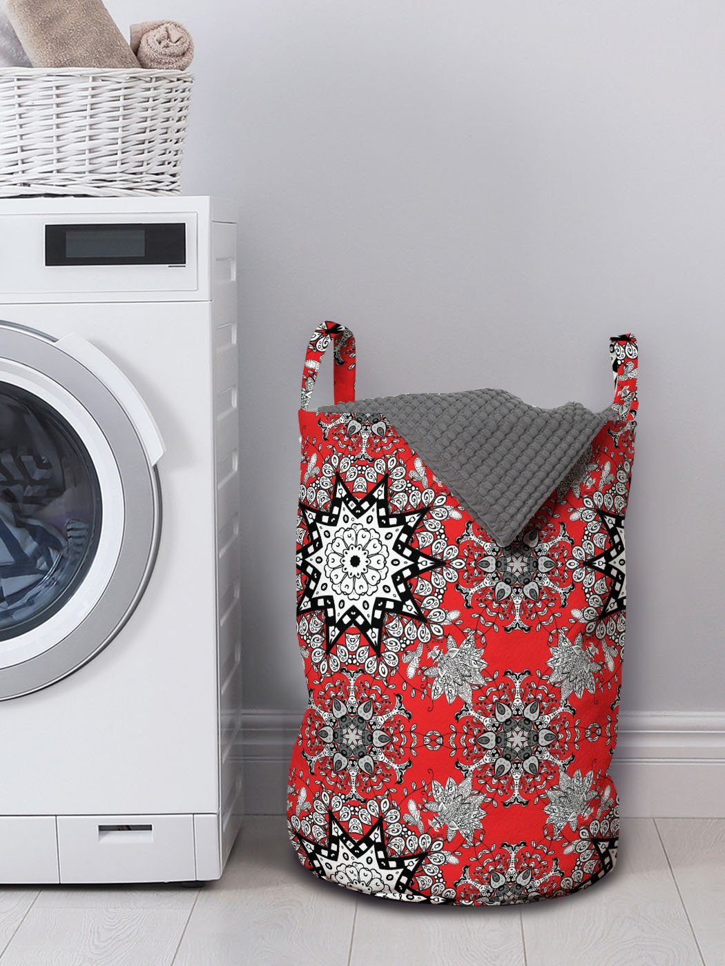 Abakuhaus Wäschesäckchen Wäschekorb mit Griffen Red Mandala für Kordelzugverschluss Blumenstrudel Waschsalons