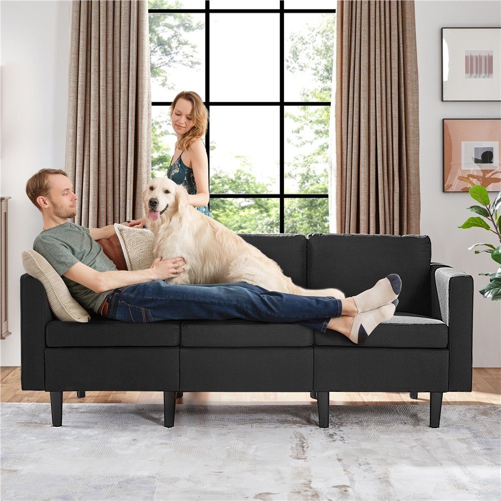 Yaheetech Schlafsofa, 3-Sitzer-Sofa Couch Polstersofa schwarz max.340 belastbar für KG 3 Personen