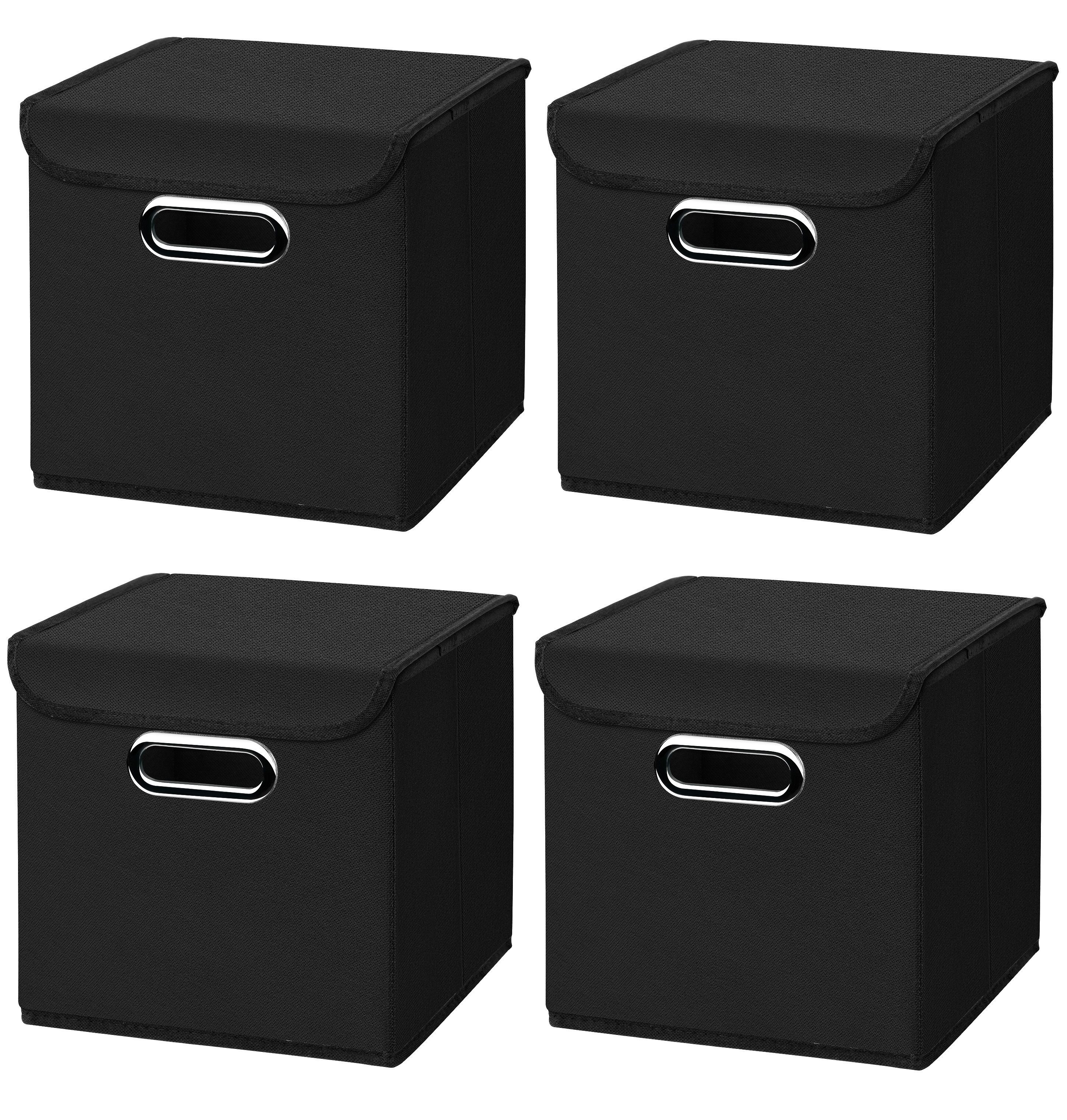 StickandShine Faltbox 4er Set mit Deckel 25x25 cm – Hellgrau, Schwarz, Weiß, Türkis, Creme